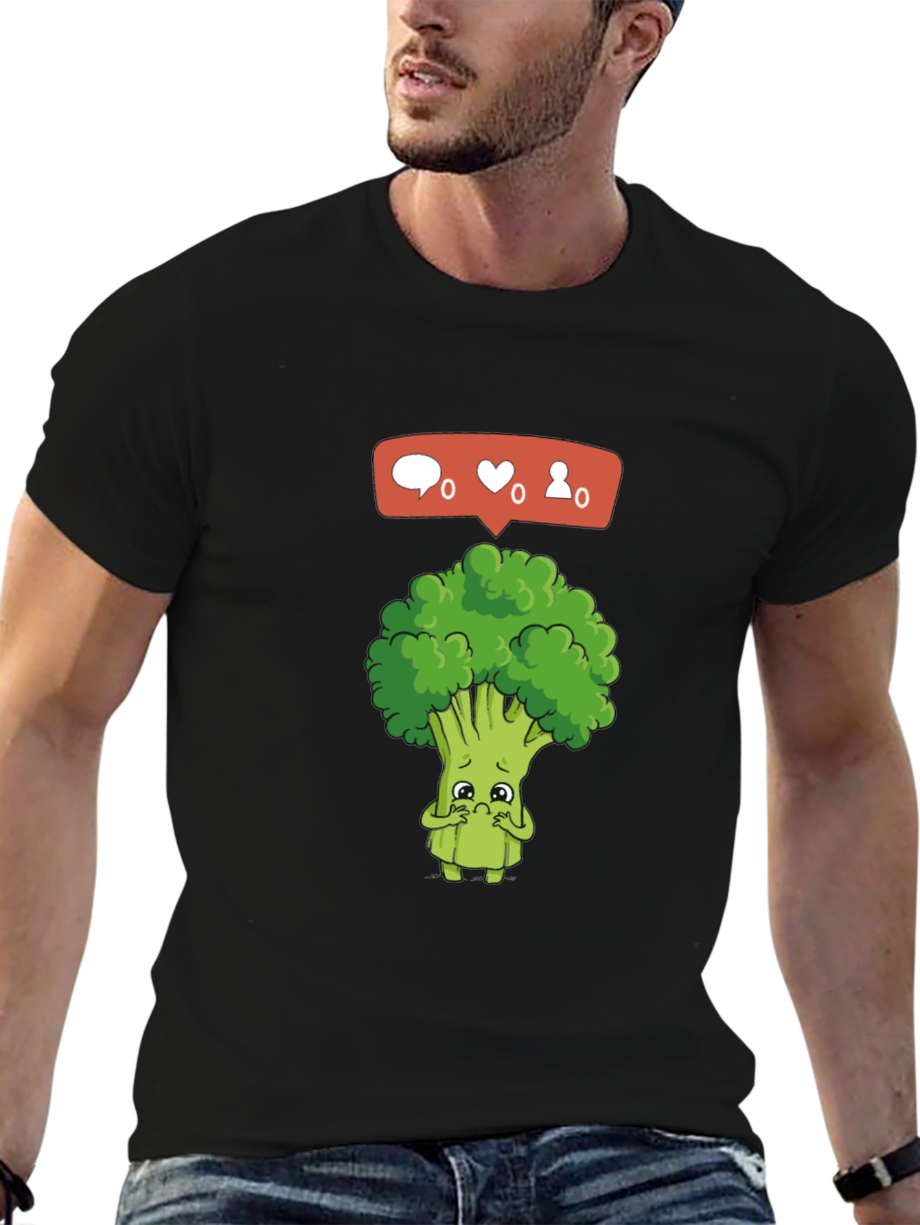 Black Sad Broccoli Graphic T-Shirt - Black view 6