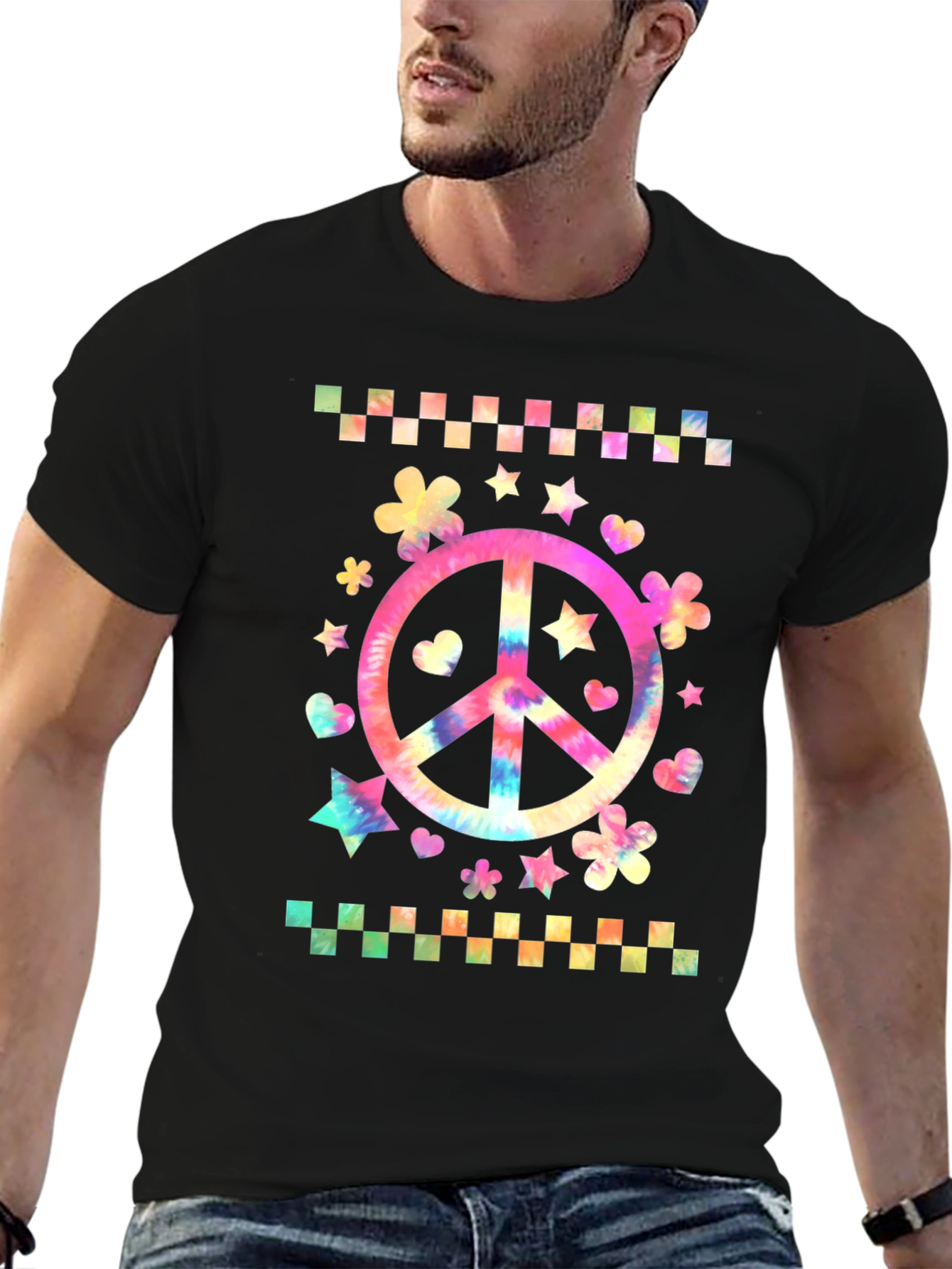 Black Tie-Dye Peace Sign Graphic Tee view 6