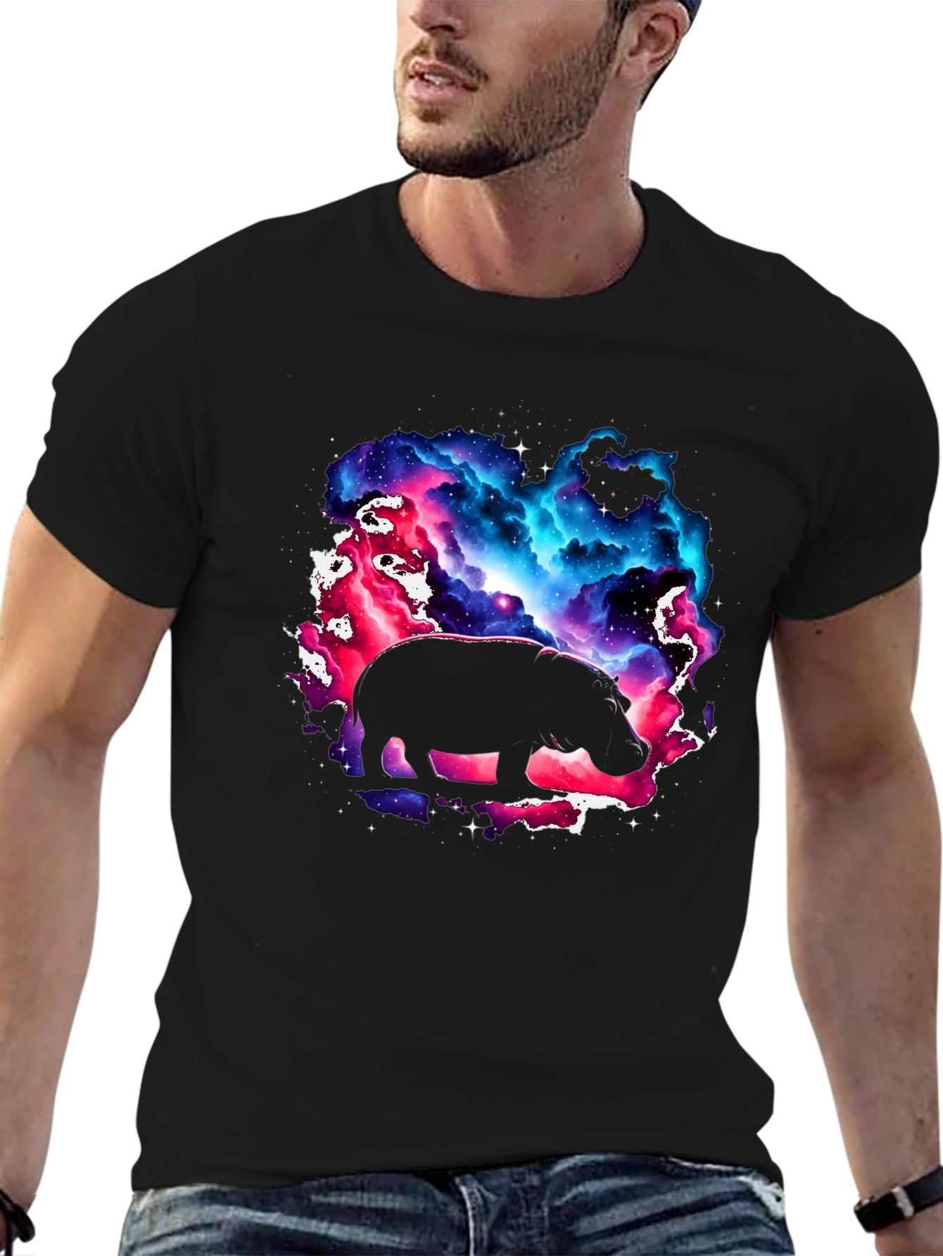 Black Cosmic Hippo Graphic Tee - Black view 6