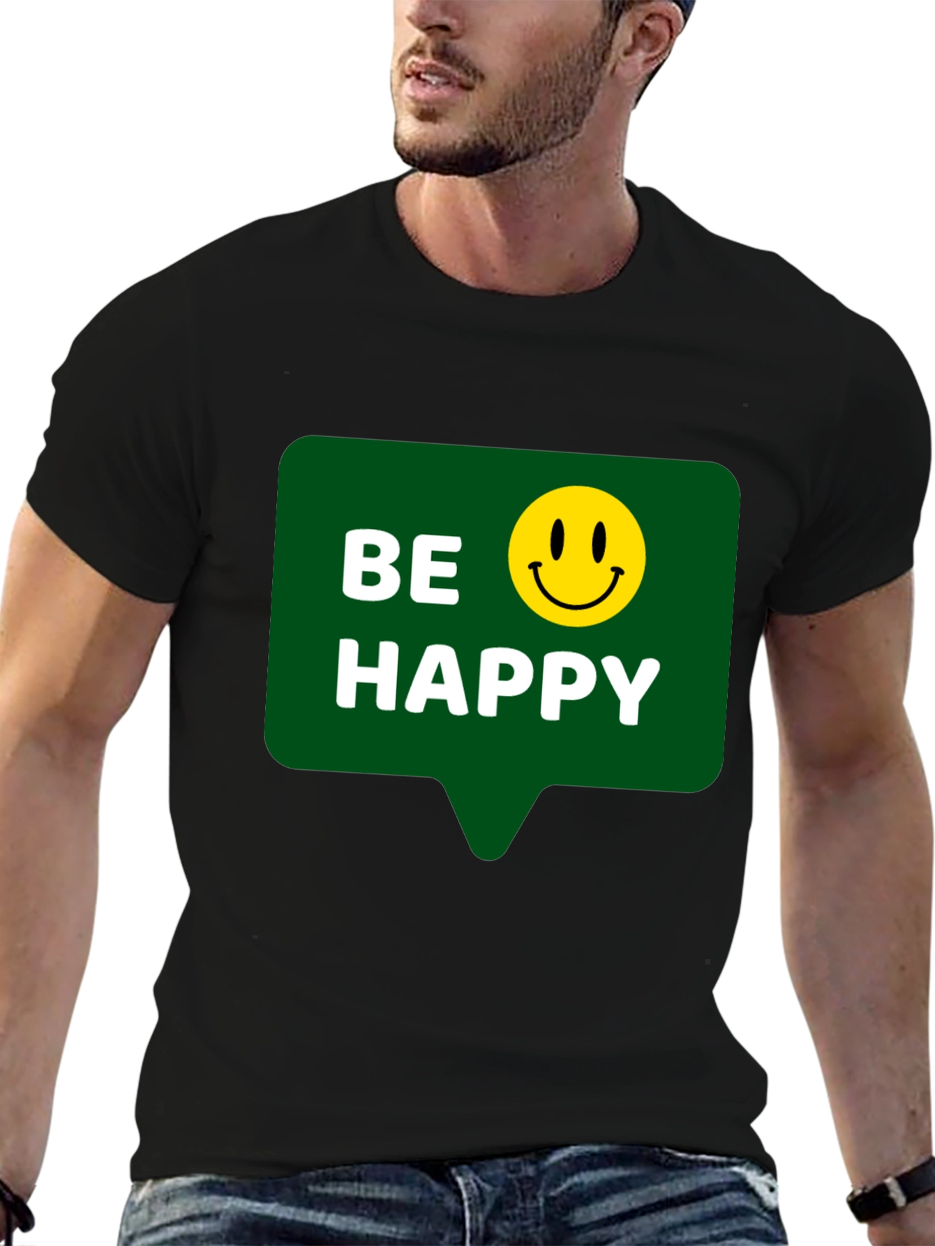 Black Be Happy T-Shirt - Positive Vibes - Everyday Wear view 6
