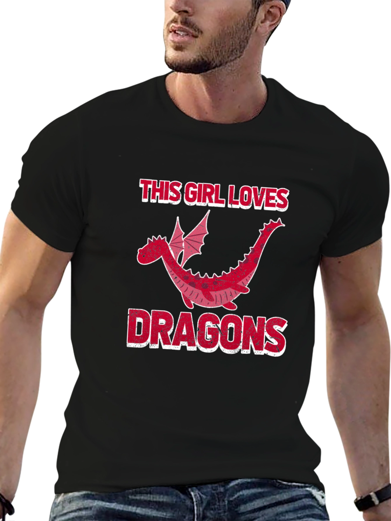Black This Girl Loves Dragons T-Shirt - Black Graphic Tee view 6