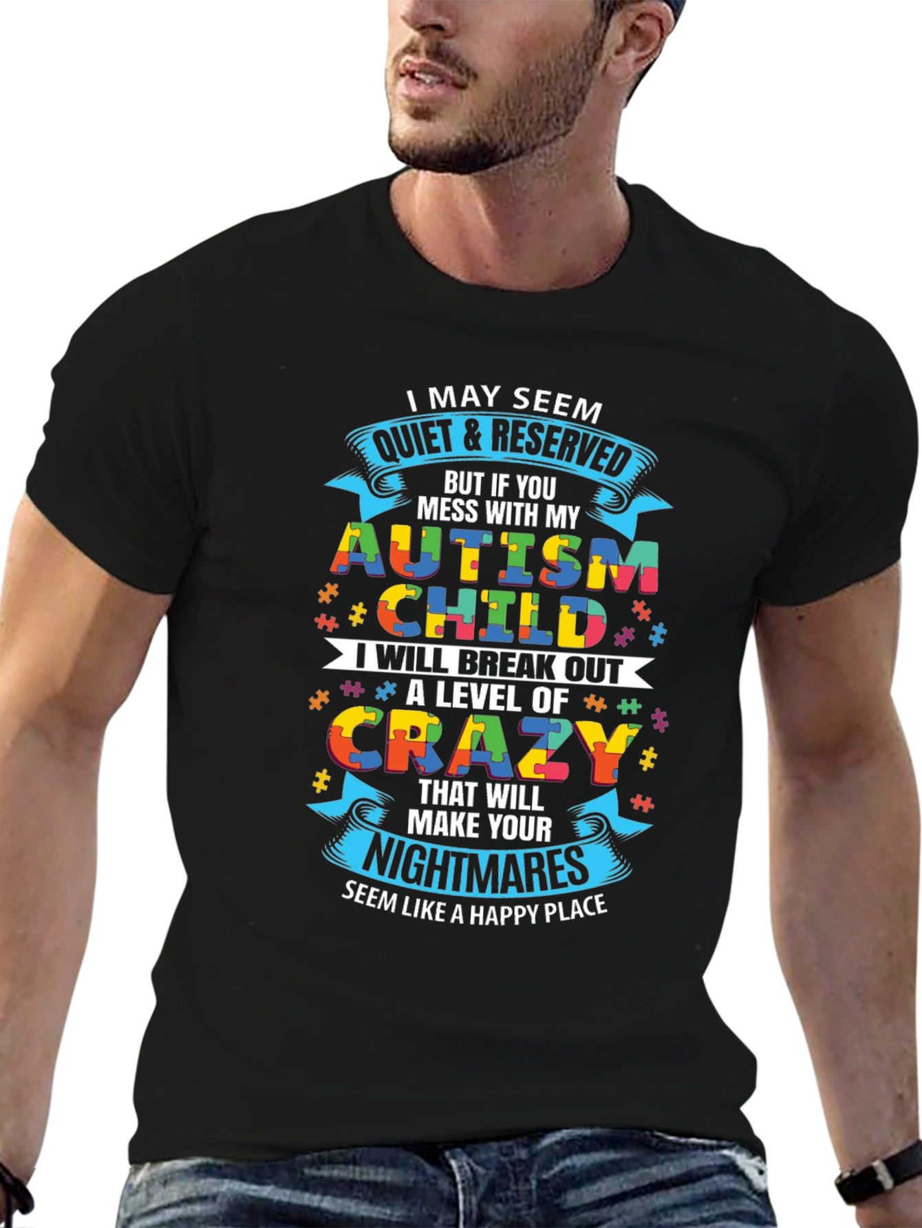 Black Autism Child Crazy Level Novelty T-Shirt view 6