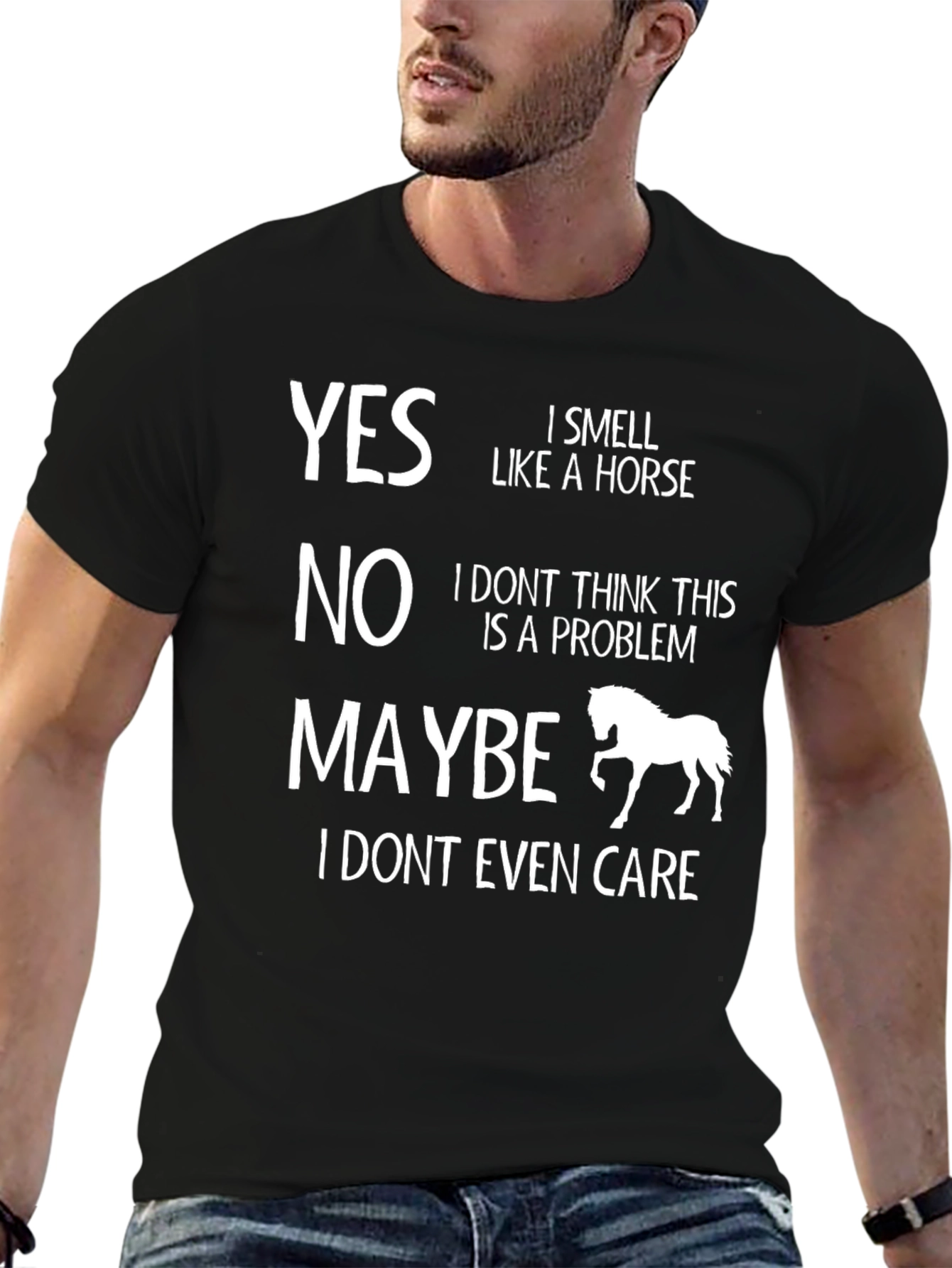 Black Funny Horse Lover T-Shirt - Yes No Maybe Design view 6