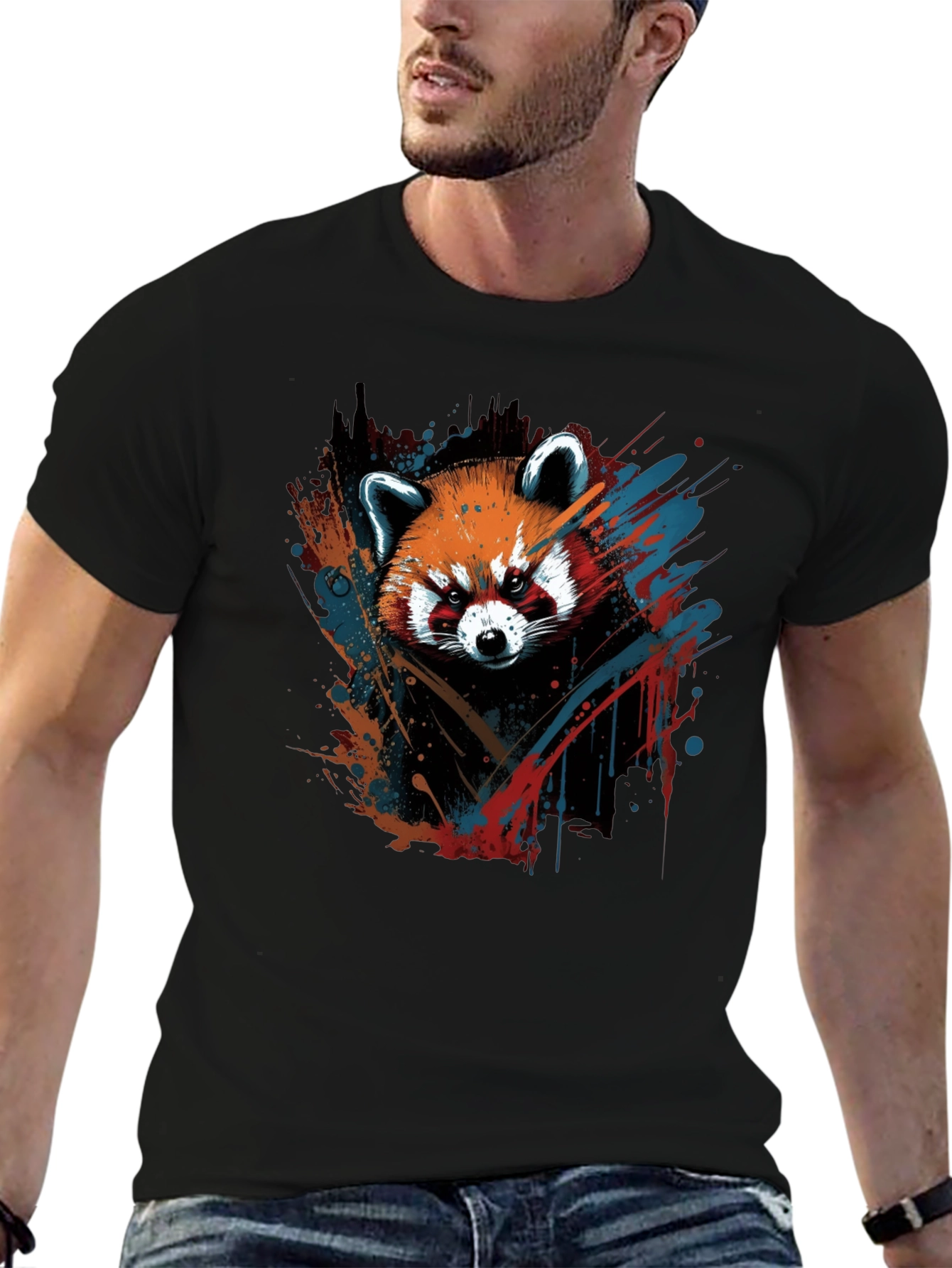 Black Red Panda Graphic Tee - Men's Black T-Shirt view 6