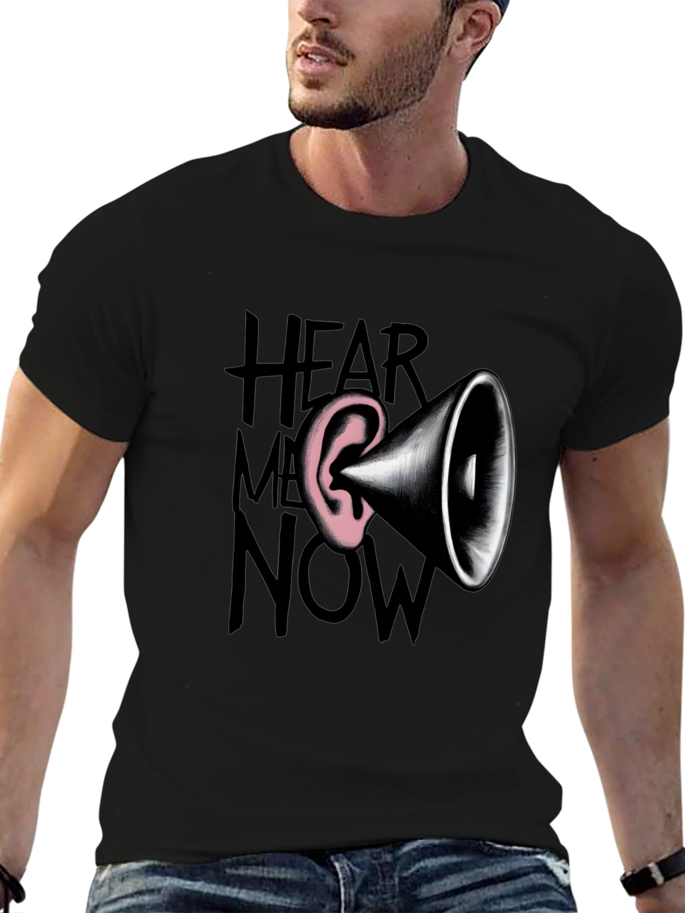 Black Hear Me Now Graphic Tee - Bold Statement Shirt view 6