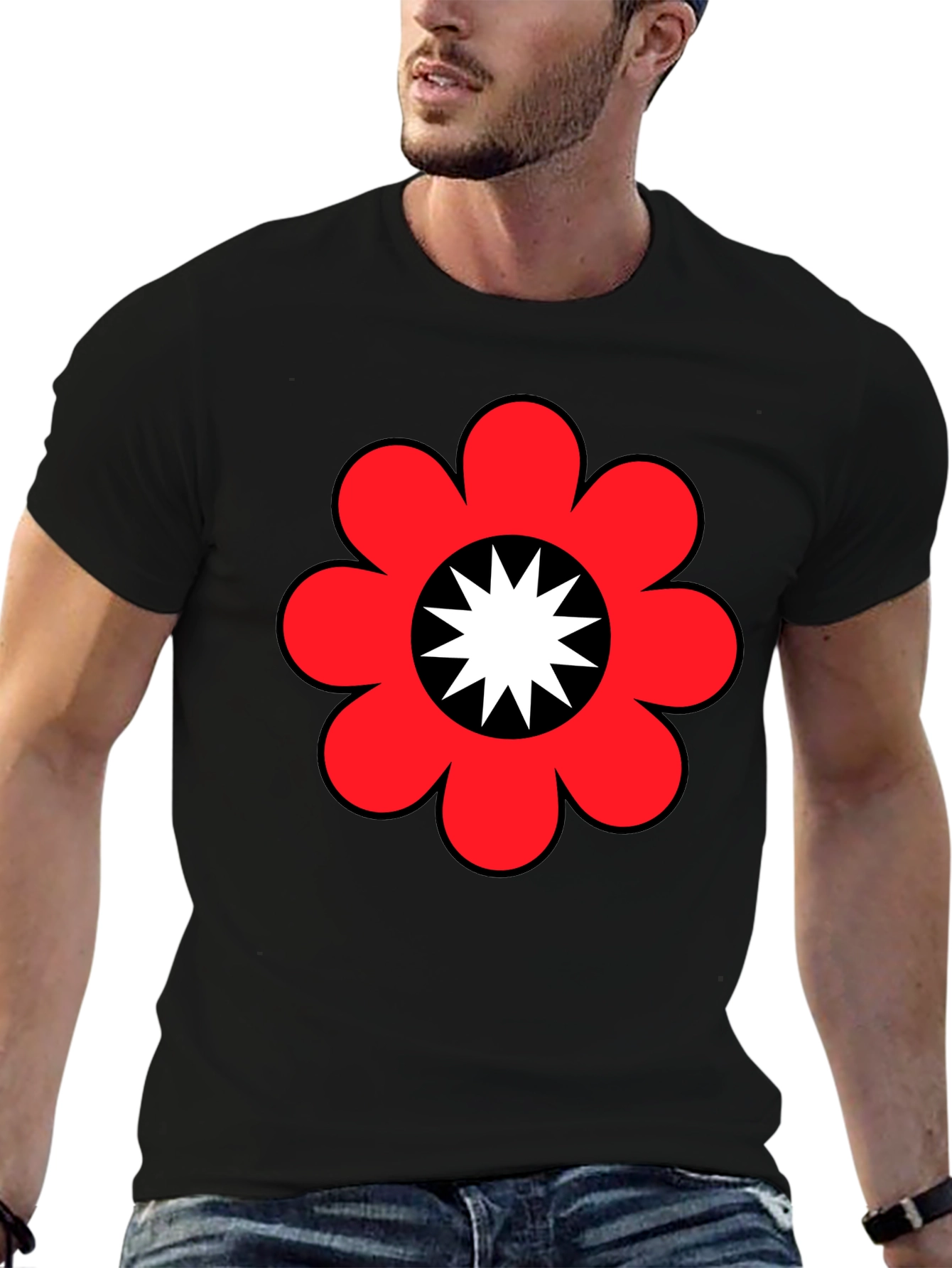 Black Retro Flower Power Graphic Tee - Black view 6
