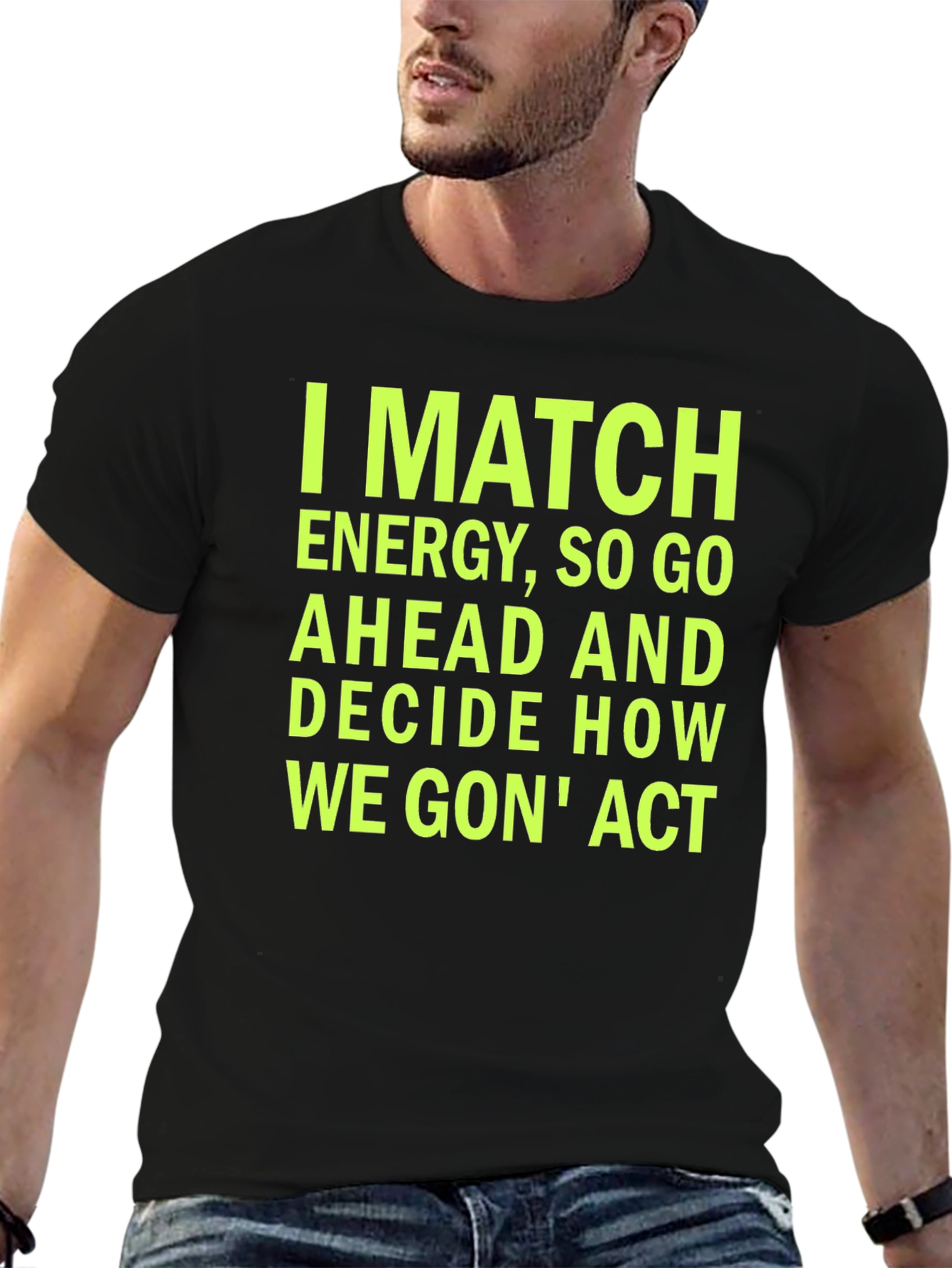 Black I MATCH ENERGY Graphic Tee - Black Cotton Blend T-Shirt view 6