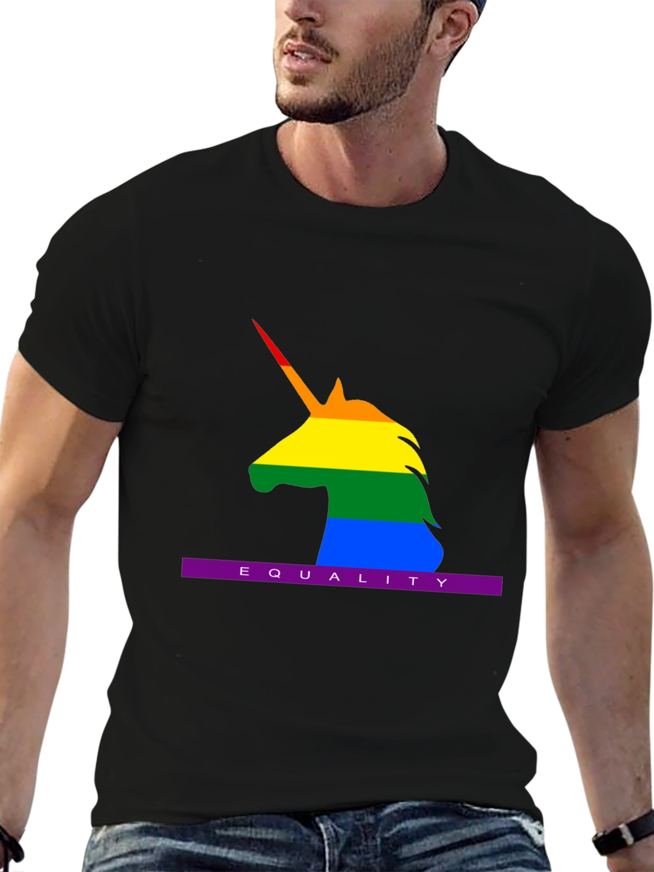 Black Equality Rainbow Unicorn T-Shirt - Pride LGBT view 6
