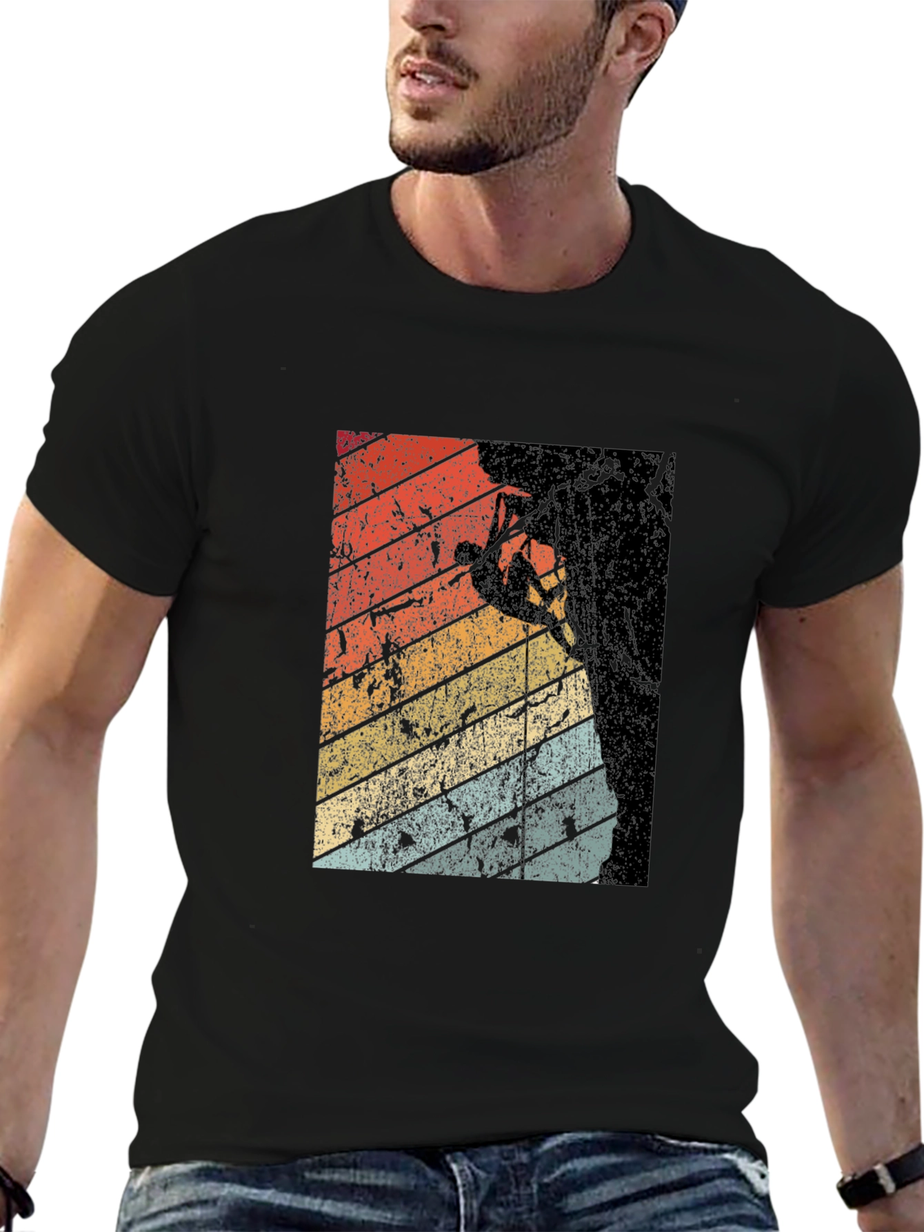 Black Retro Rock Climbing Graphic Tee - Black view 6