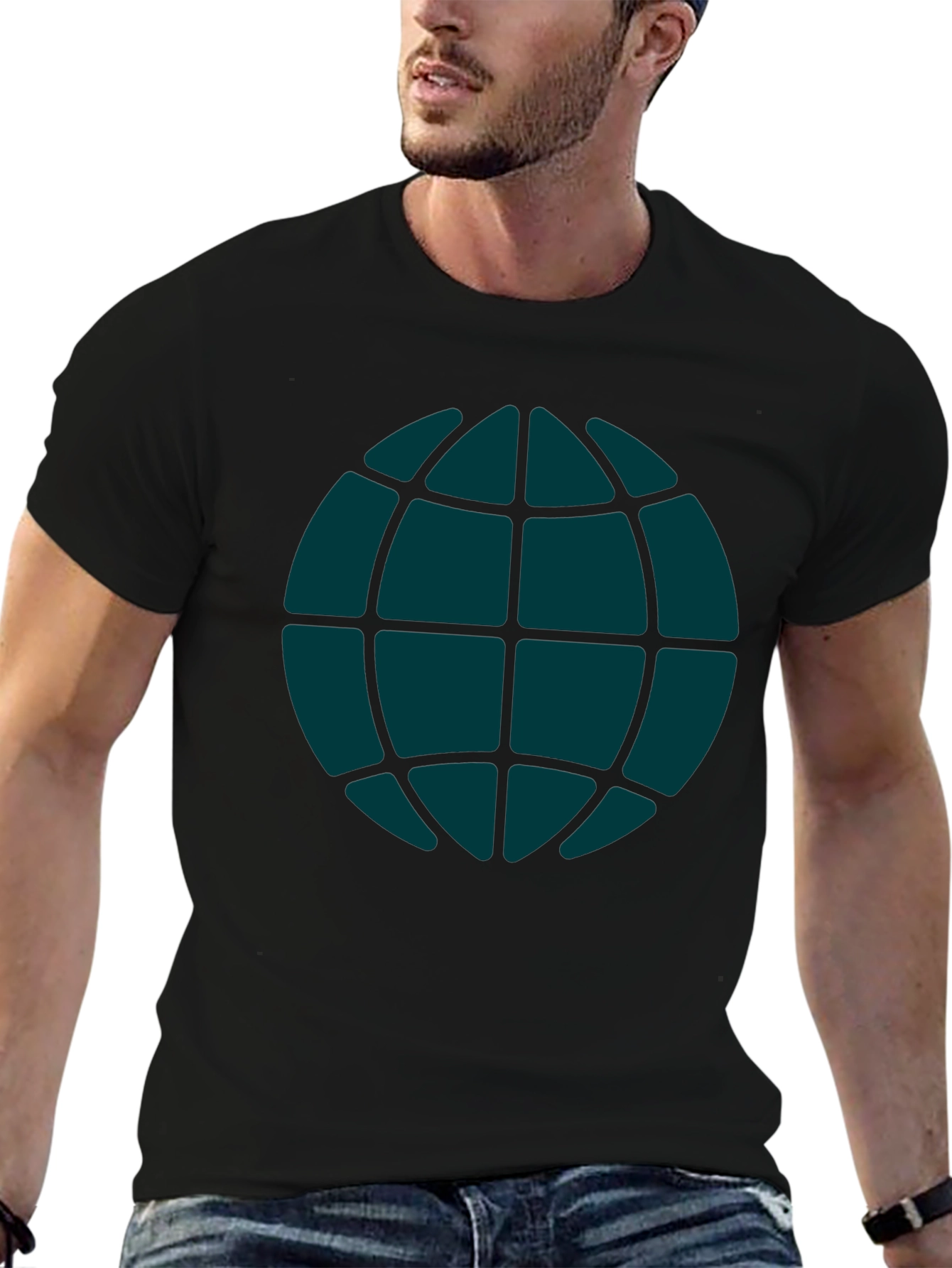 Black Globe Graphic Tee - Casual Black T-Shirt view 6