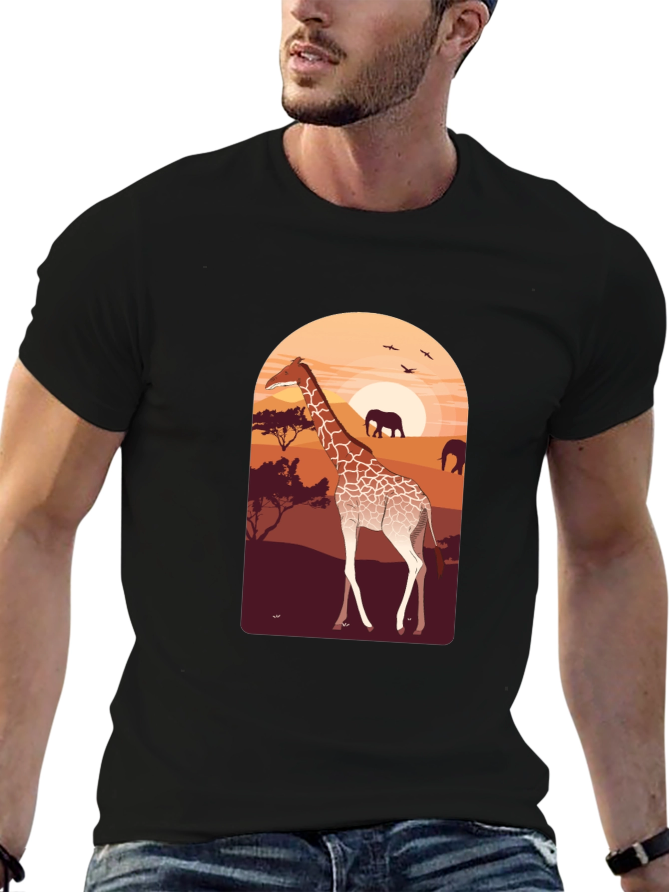Black Safari Giraffe Graphic Tee - Unisex Black T-Shirt view 6