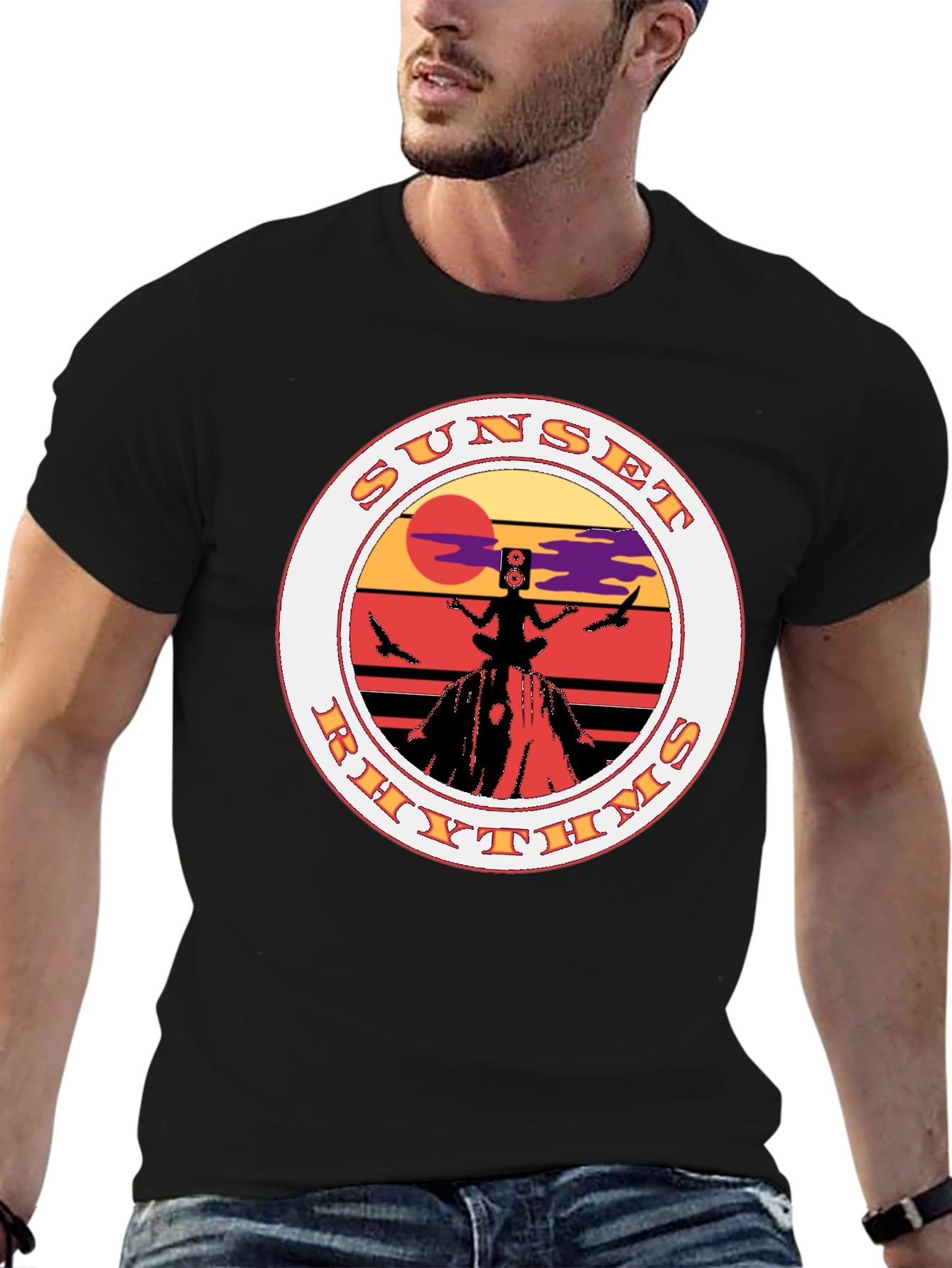 Black Sunset Rhythms Graphic Tee view 6