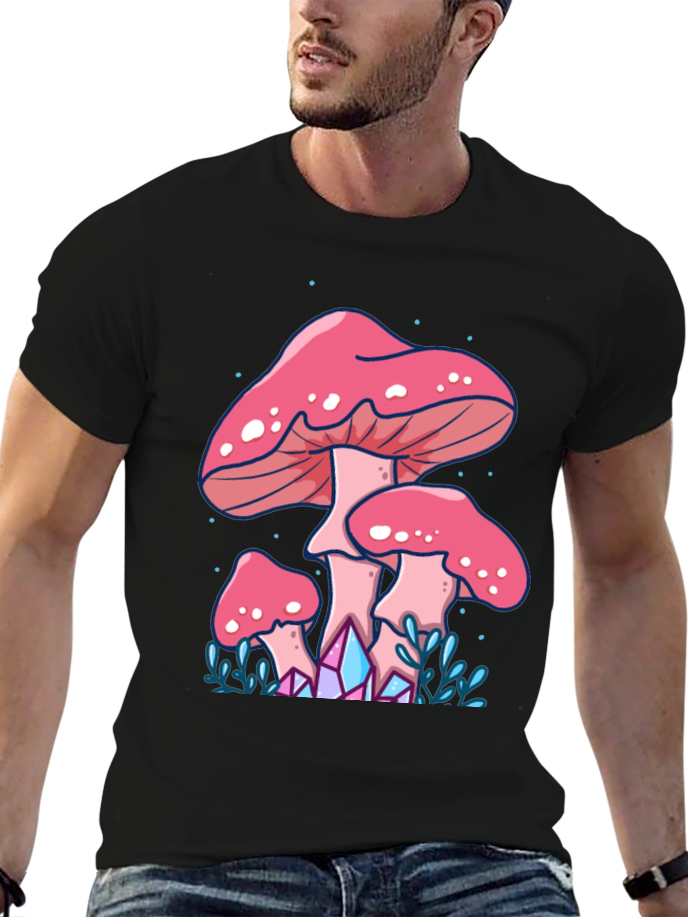 Black Mushroom Graphic Tee - Trippy Forest Design view 6