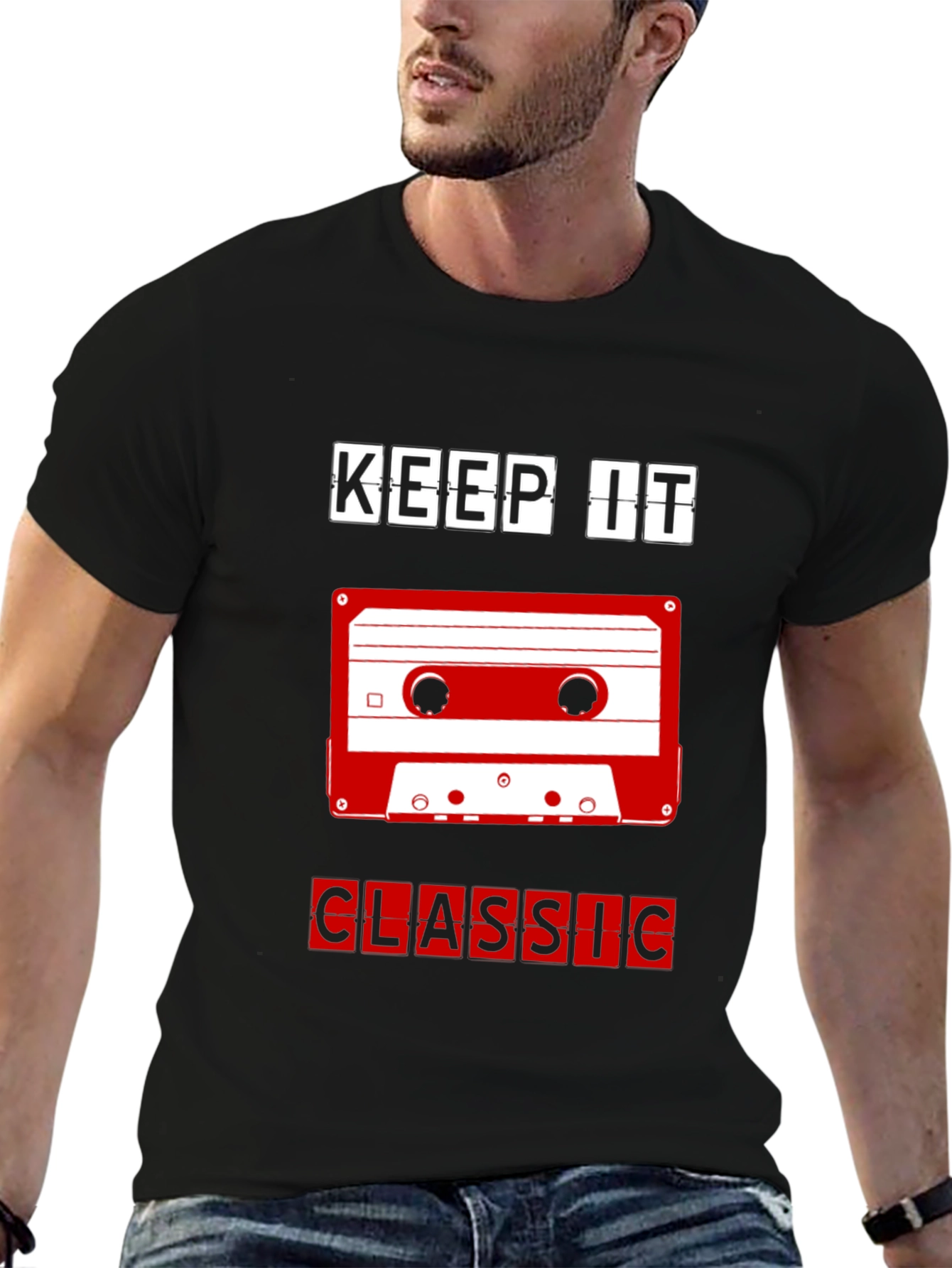 Black Keep It Classic Retro Cassette Tape T-Shirt view 6