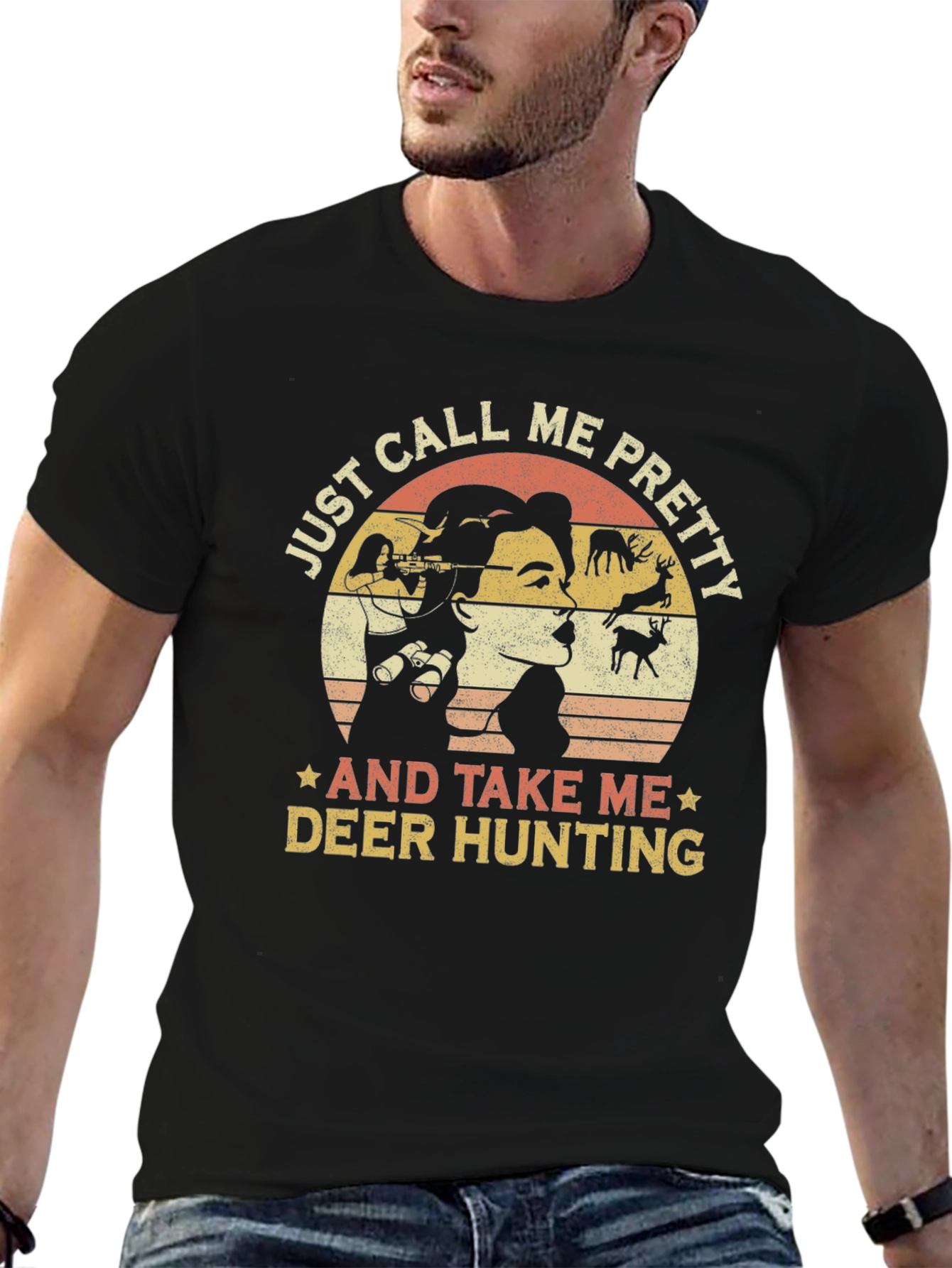 Black Just Call Me Pretty Deer Hunting Graphic Tee view 6