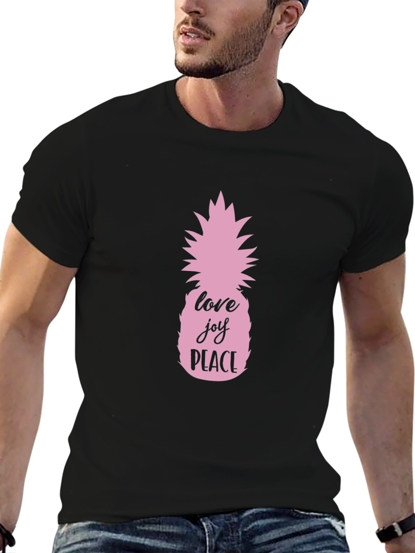 Pink Pineapple Love Joy Peace Black T-Shirt - 6