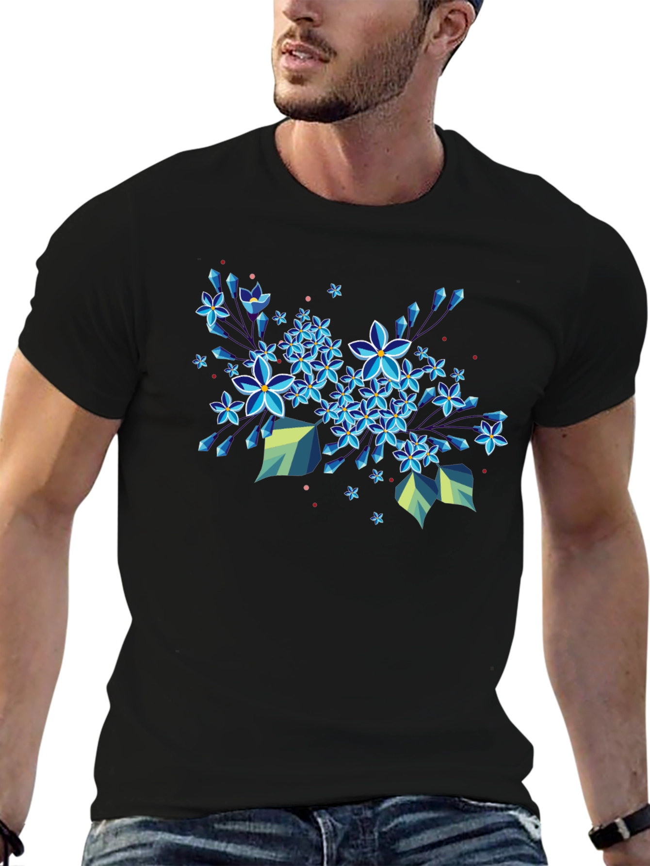 Black Floral Burst Graphic Tee - Modern Geometric Design view 6