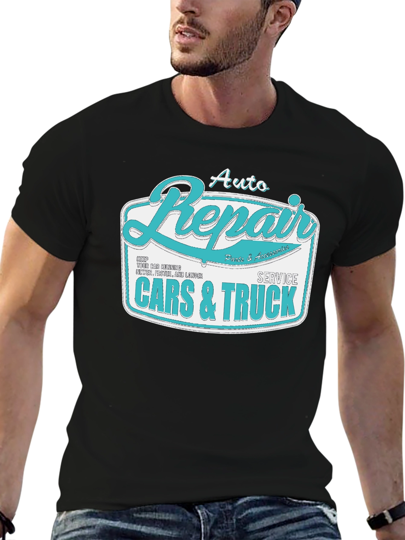 Black Auto Repair Cars & Truck Graphic T-Shirt view 6