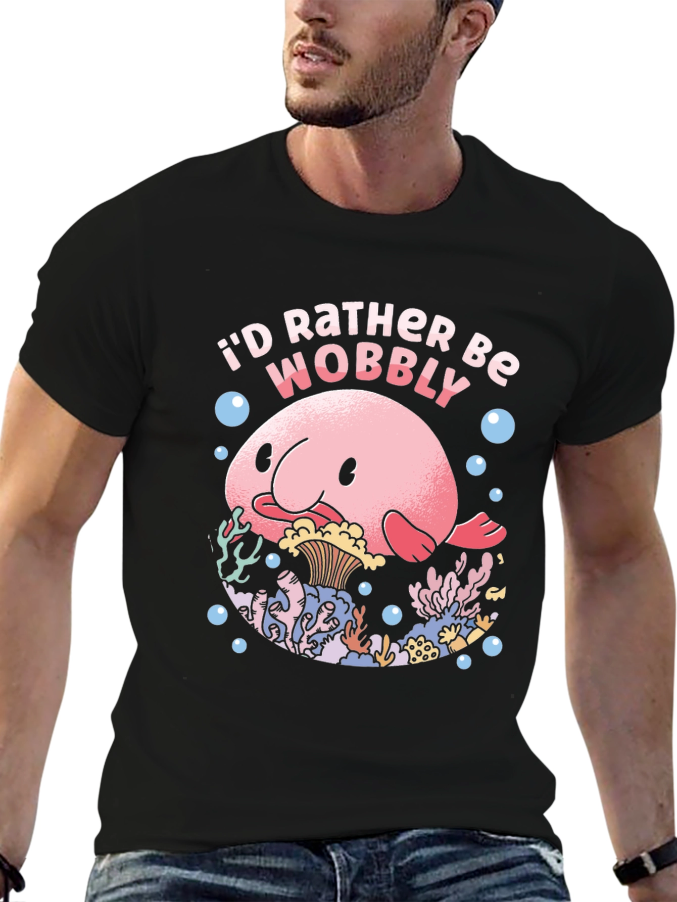 Black I'd Rather Be Wobbly Blobfish Graphic Tee view 6