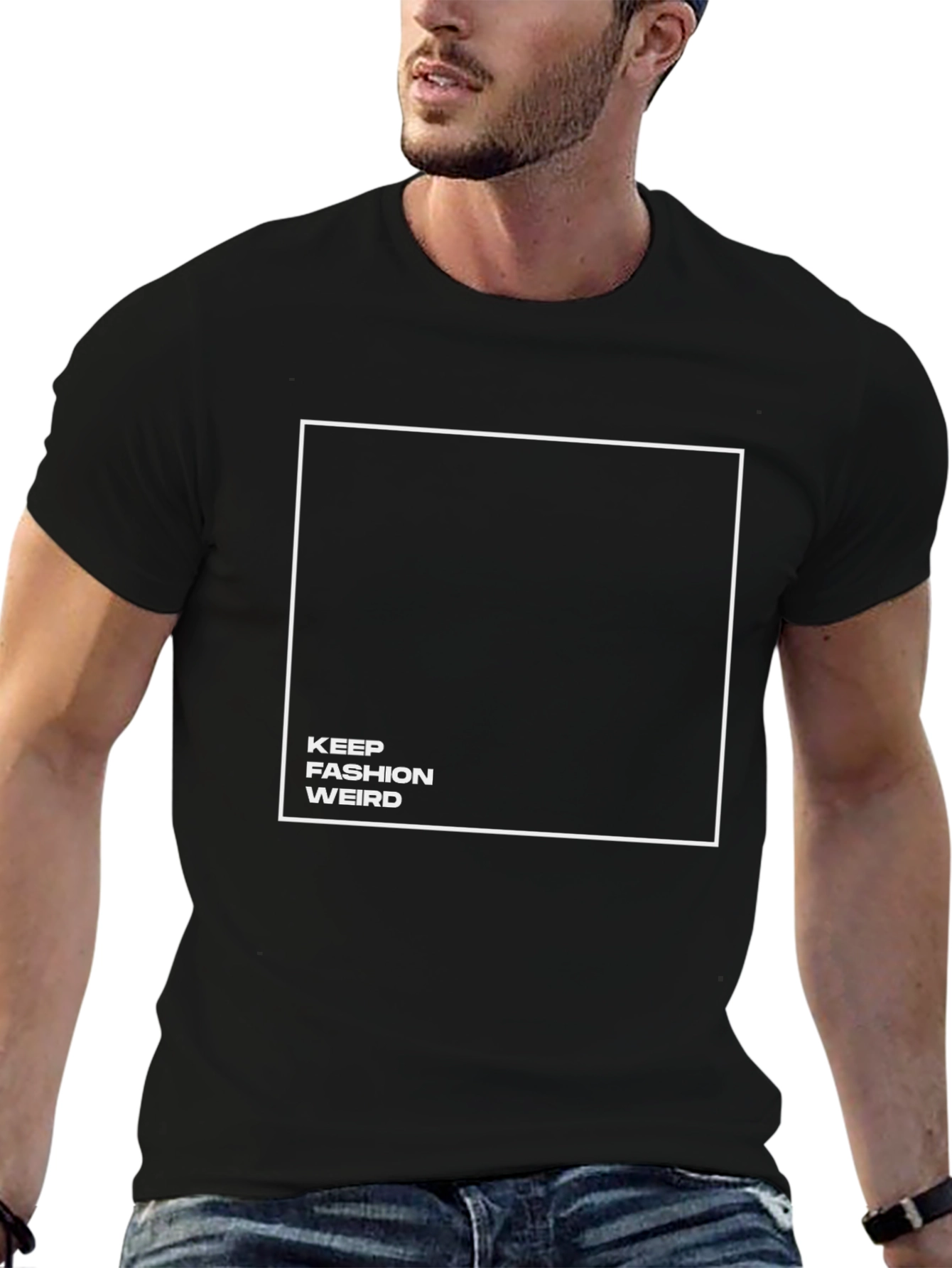Black Keep Fashion Weird Graphic Tee - Unisex view 6