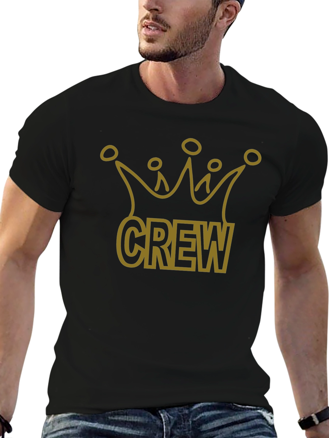 Black Crew Crown Graphic Tee - Stylish Men's Black T-Shirt view 6