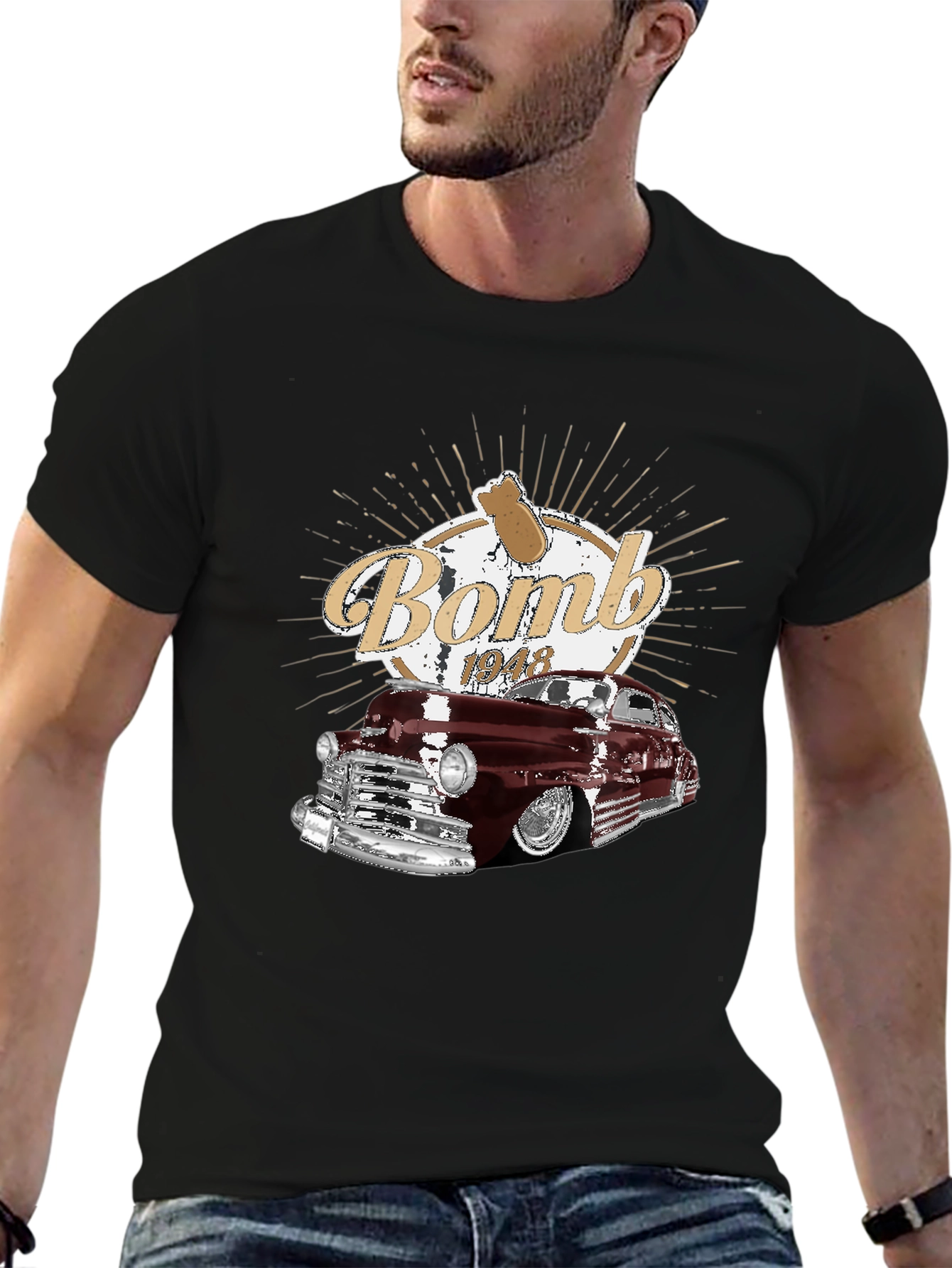 Black Bomb 1948 Car Graphic T-Shirt view 6
