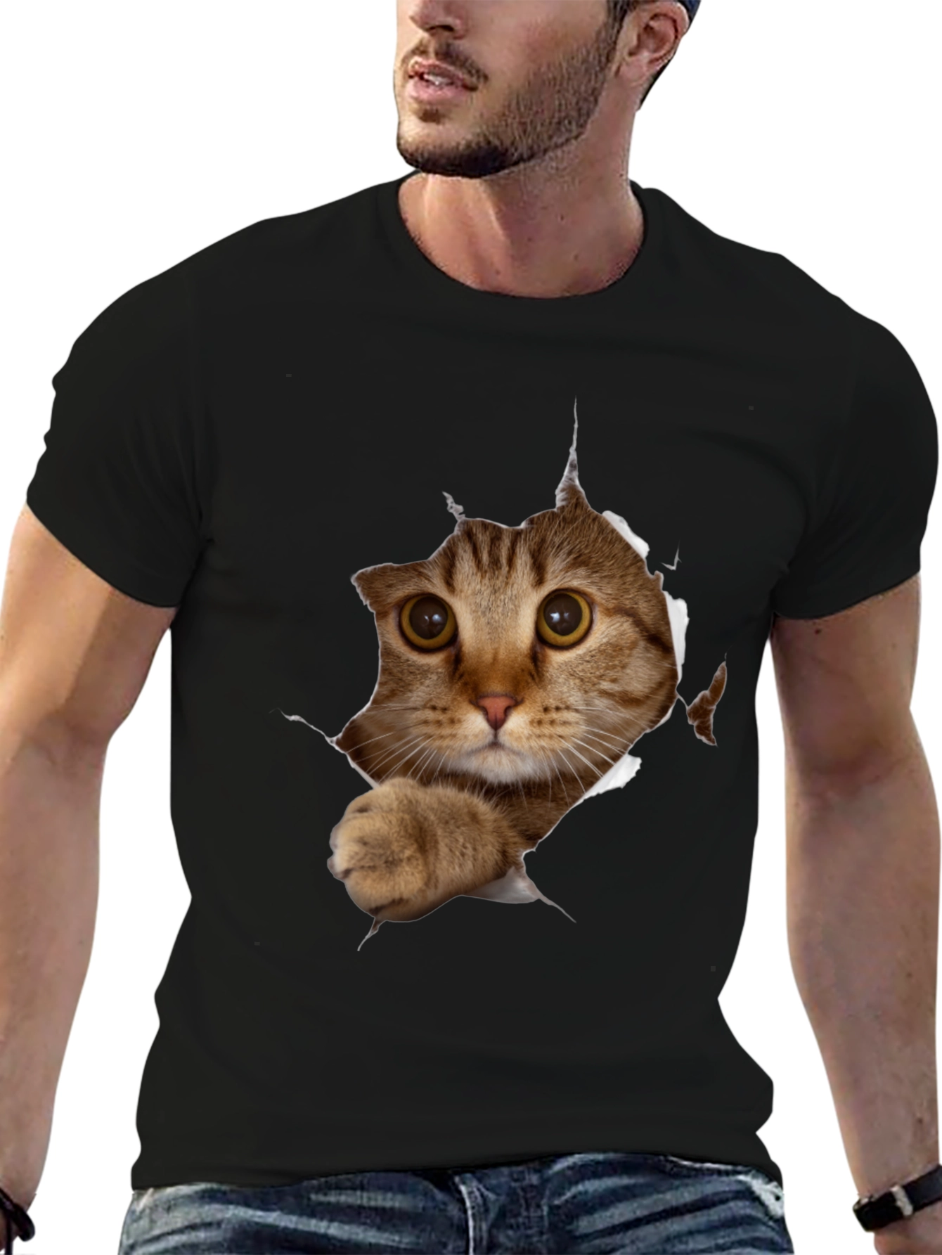 Black Cat Peeking T-Shirt - 3D Graphic Tee view 6