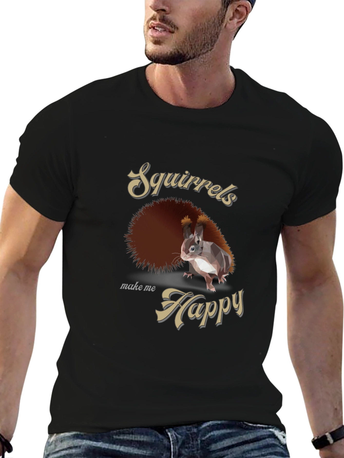 Black Squirrels Make Me Happy Graphic Tee - Casual Black T-Shirt view 6