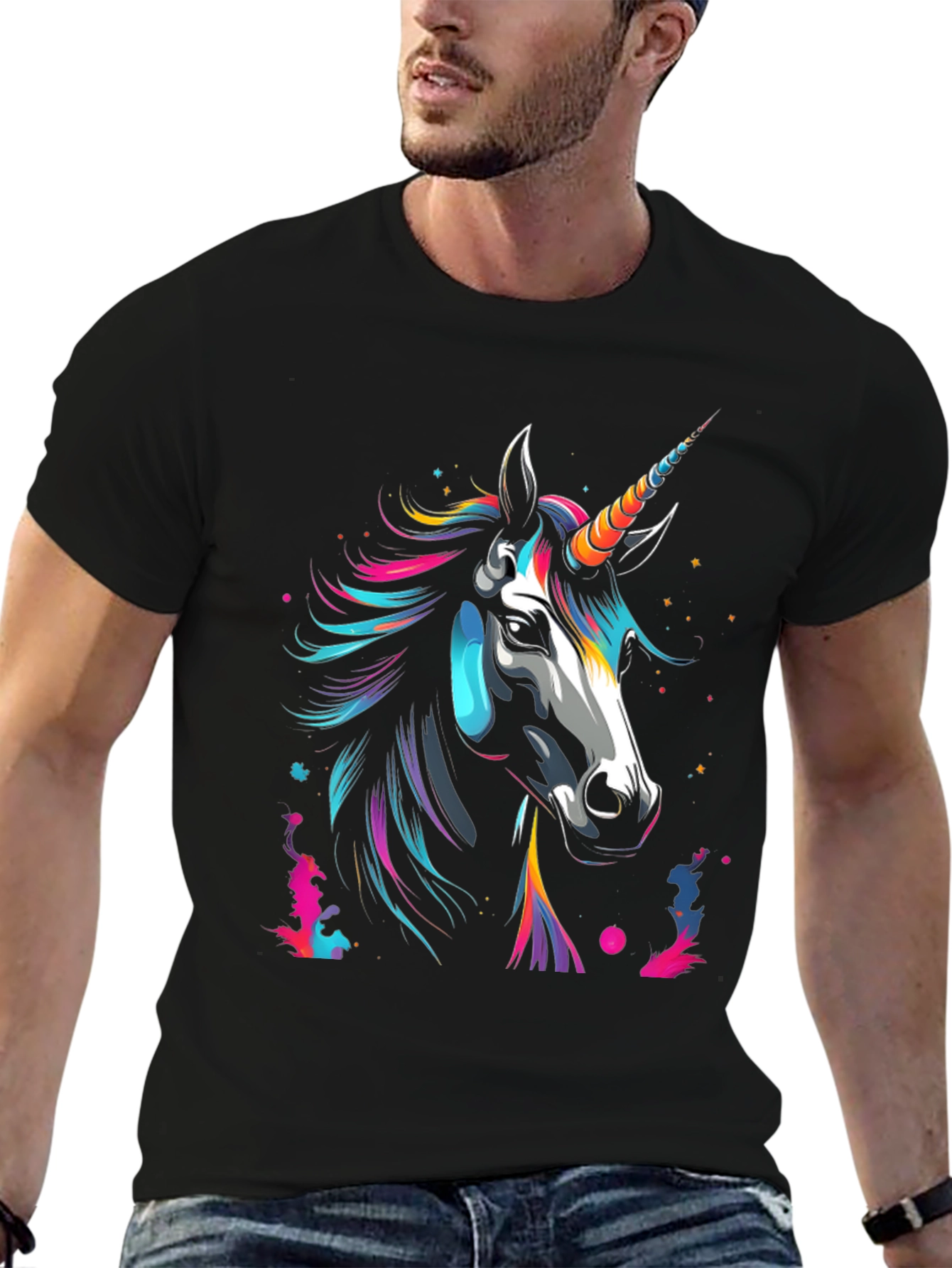 Black Unicorn Graphic Tee - Men's Black T-Shirt view 6