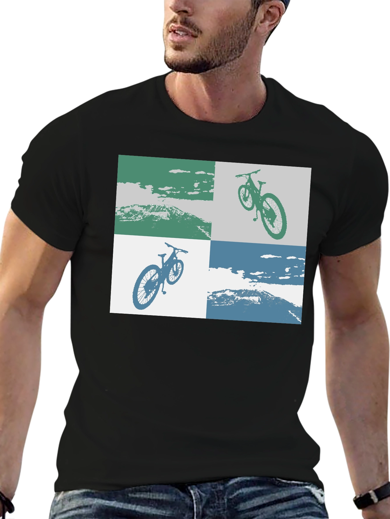 Black Mountain Bike Graphic Tee - Black Cotton T-Shirt view 6