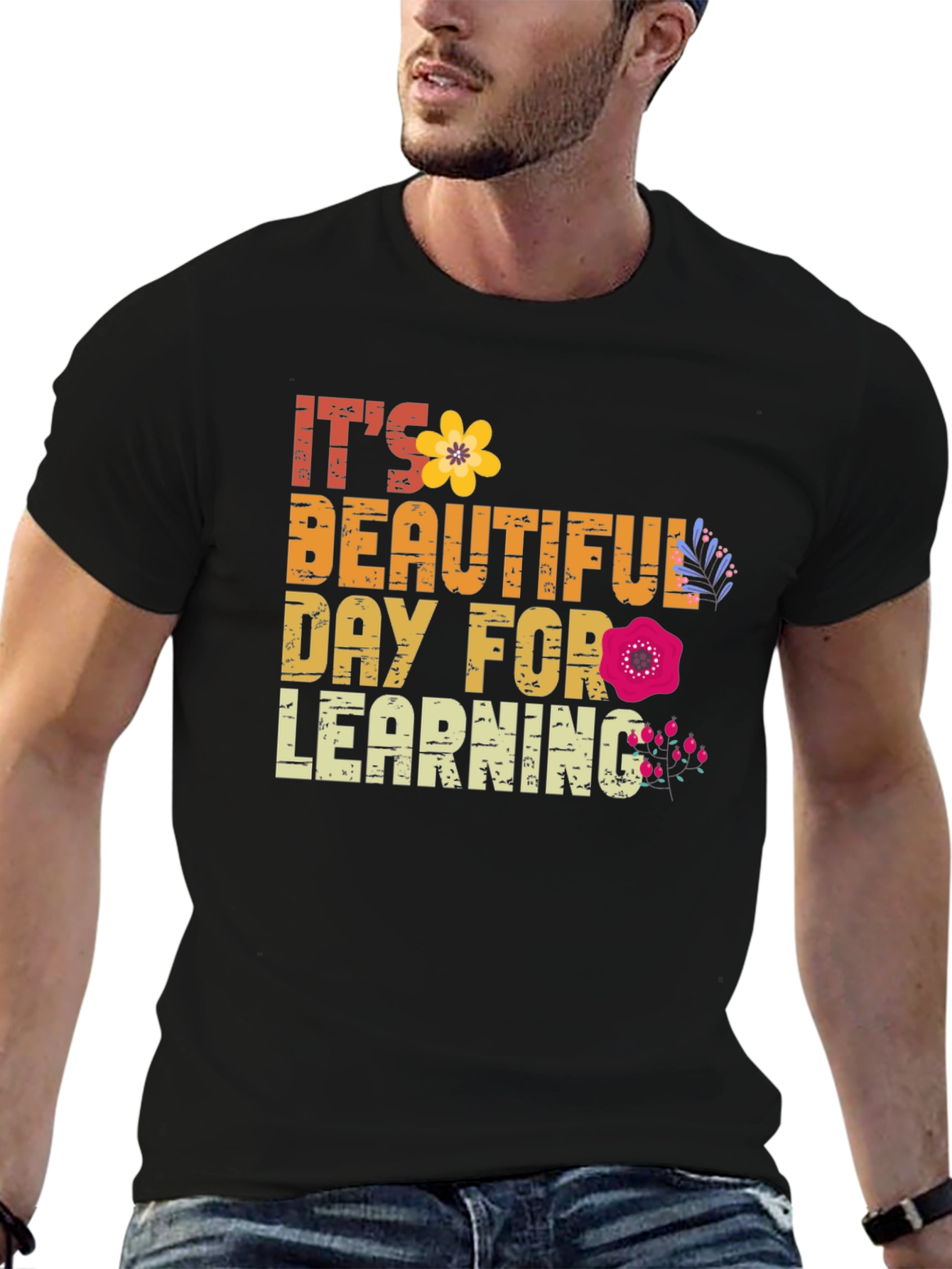 Black Beautiful Day for Learning T-Shirt view 6