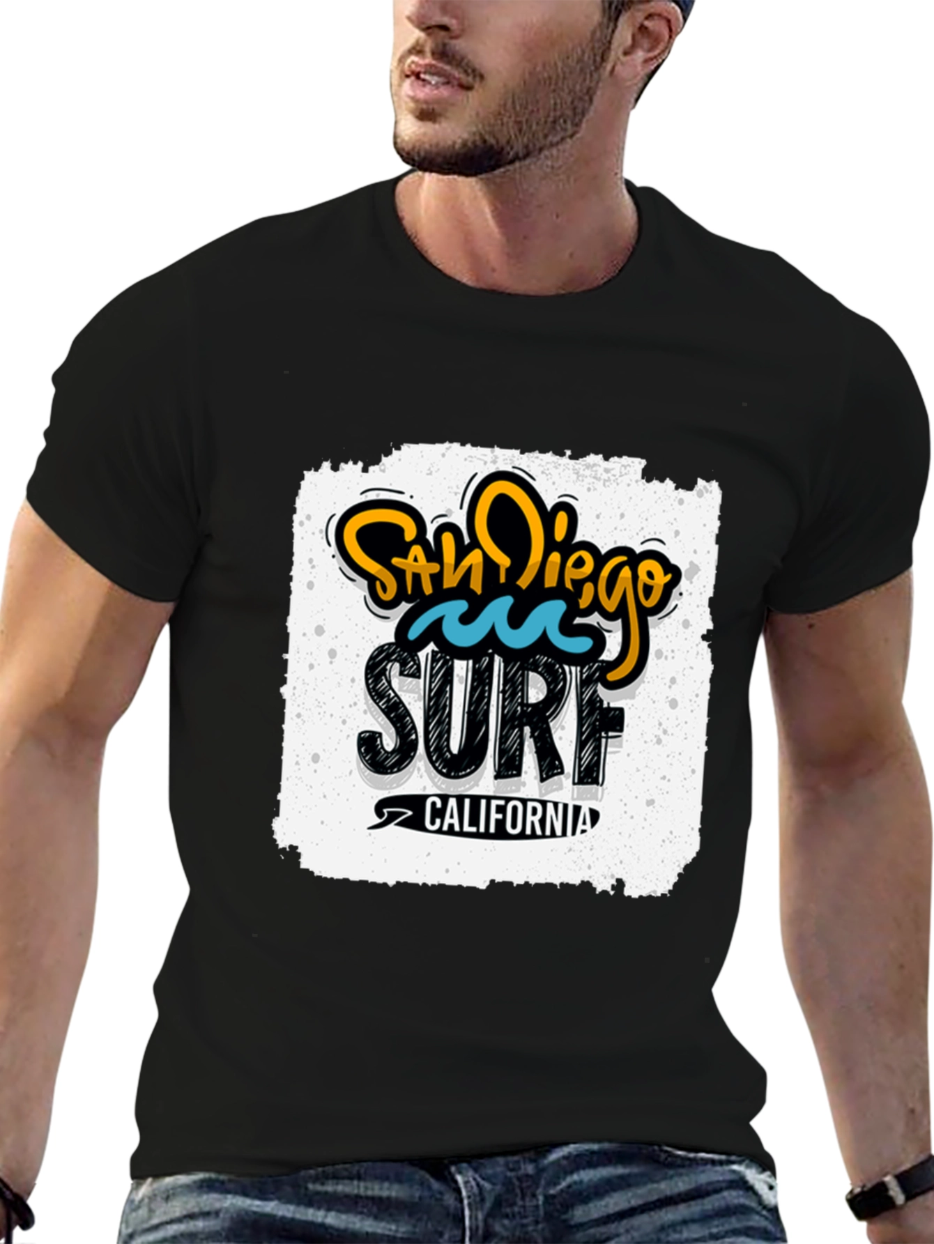 Black San Diego Surf California Graphic Tee - Black Cotton T-Shirt view 6