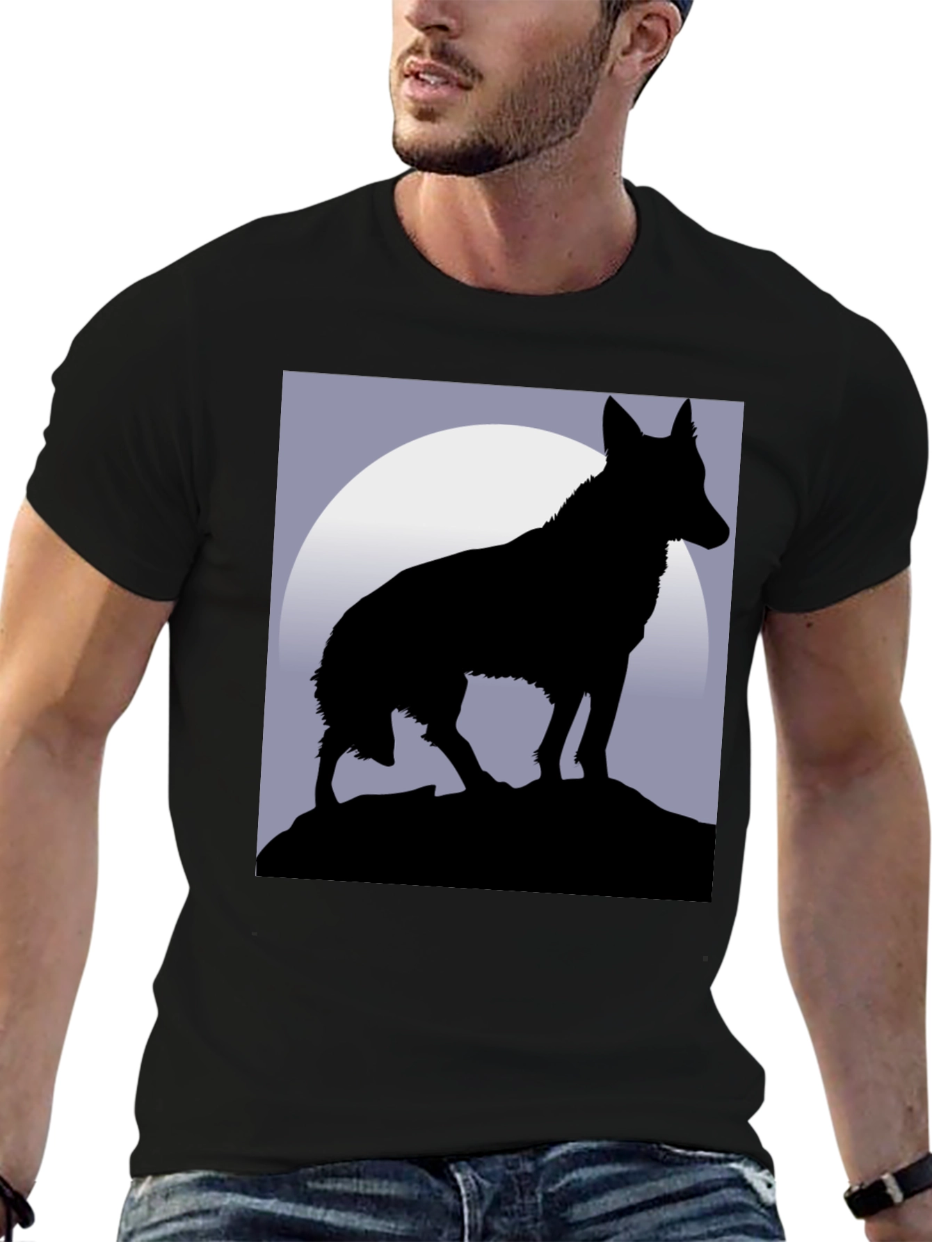 Black Wolf Silhouette Black T-Shirt view 6