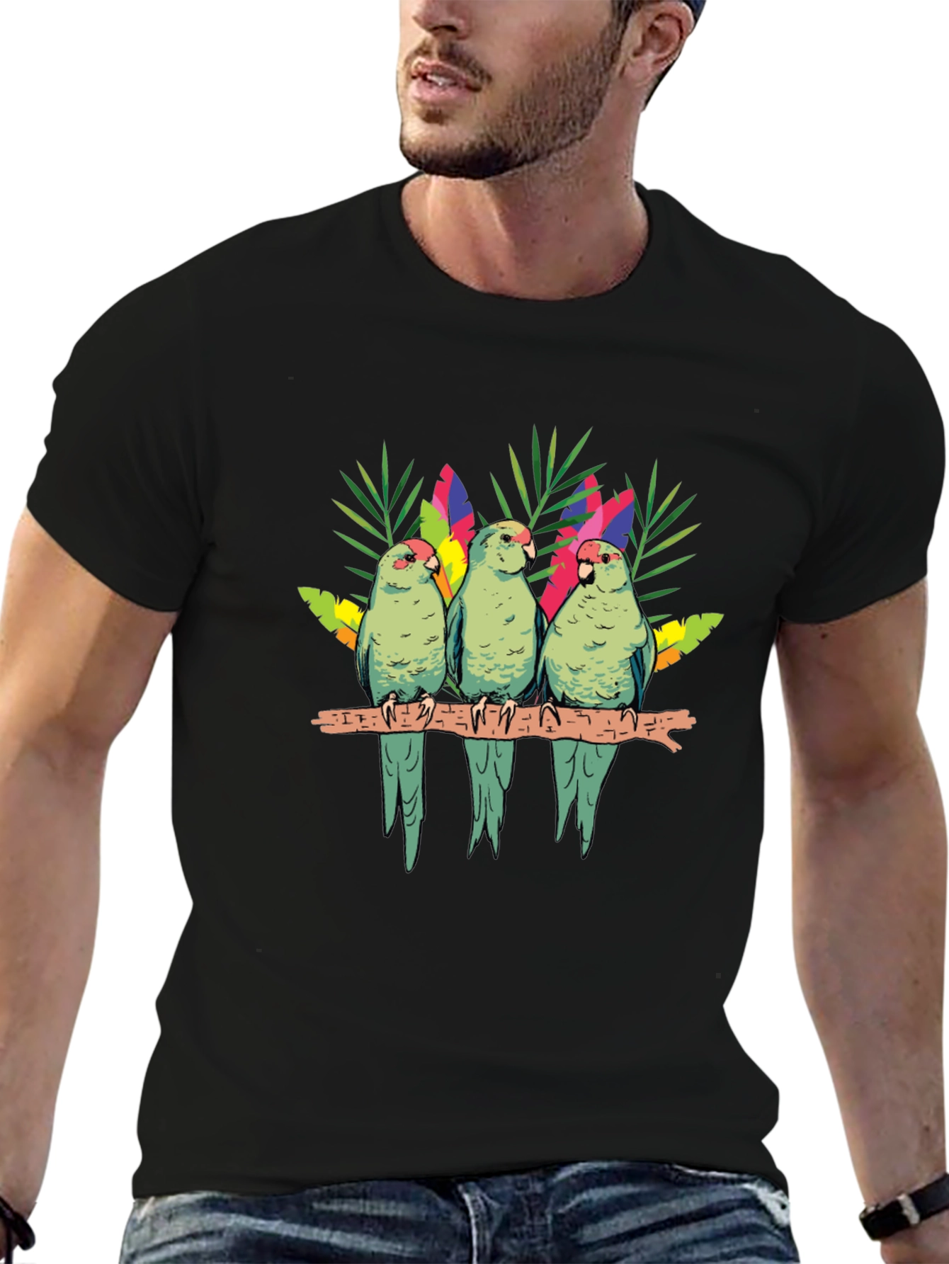 Black Parrot Trio Graphic Tee - Tropical Bird Shirt view 6