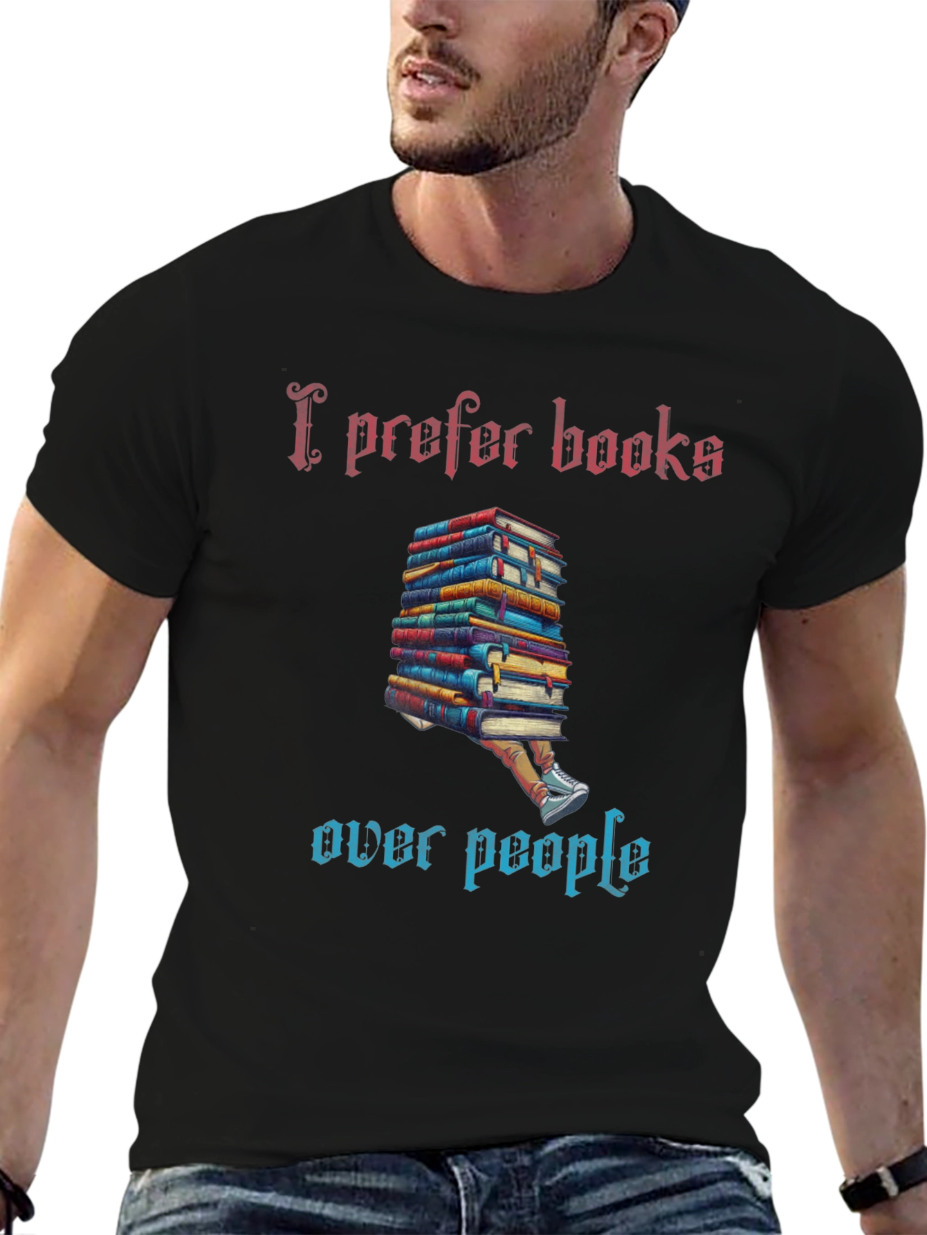 Black I Prefer Books T-Shirt view 6