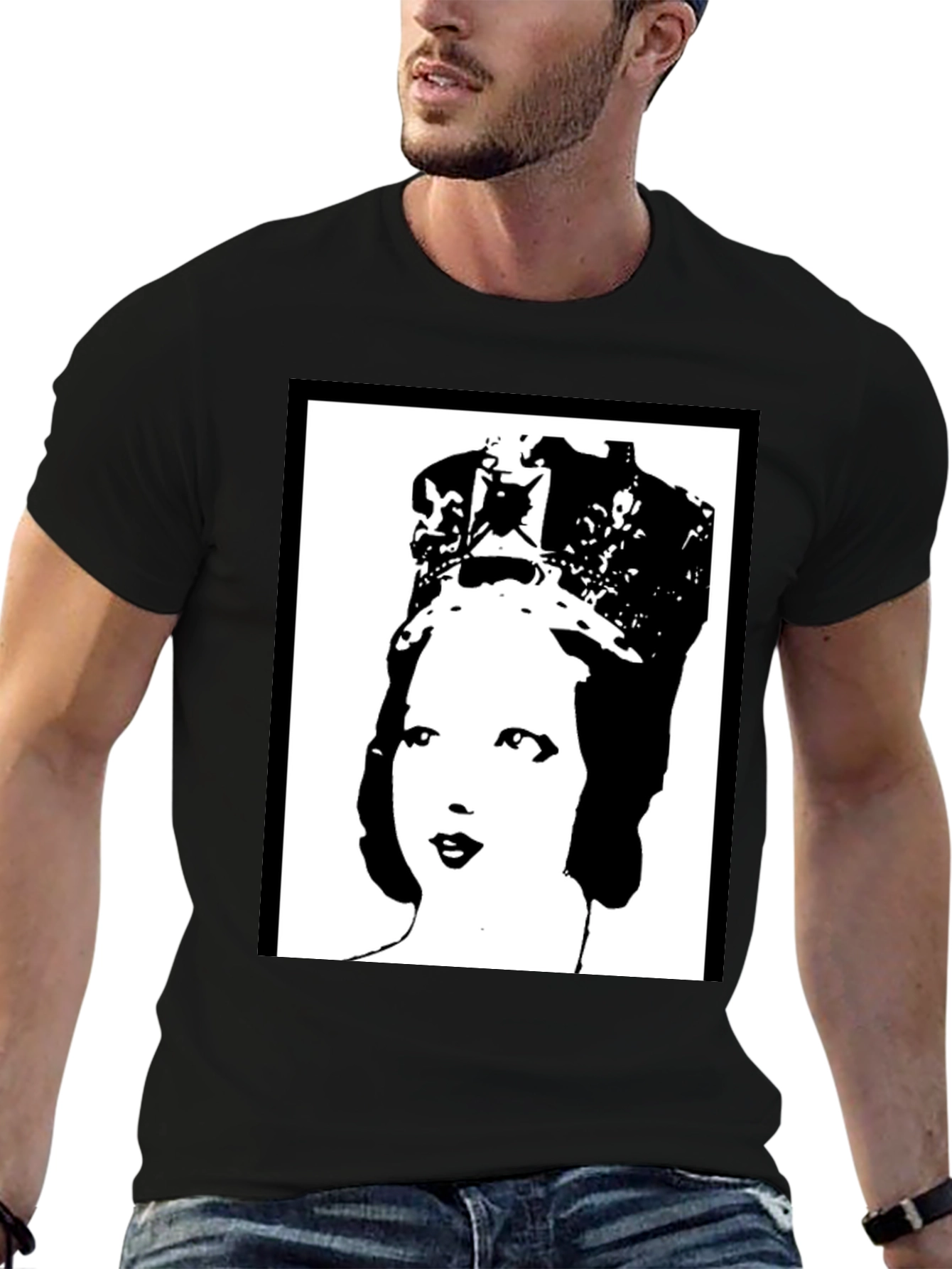 Black Queen Elizabeth Pop Art Black T-Shirt view 6