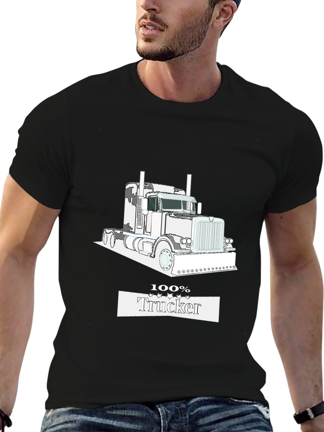 Black 100% Trucker Black T-Shirt view 6