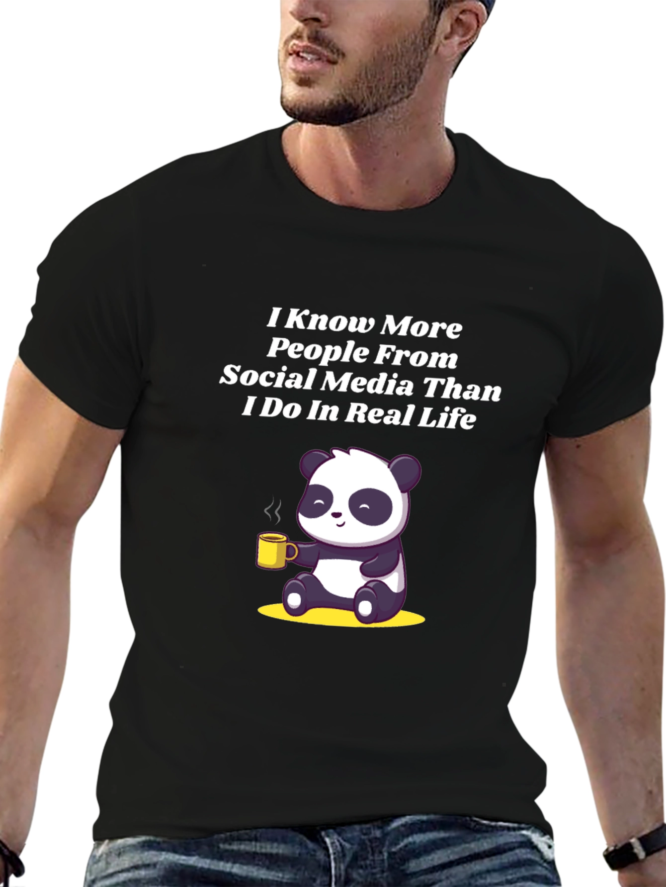 Black Social Media Panda Graphic T-Shirt view 6