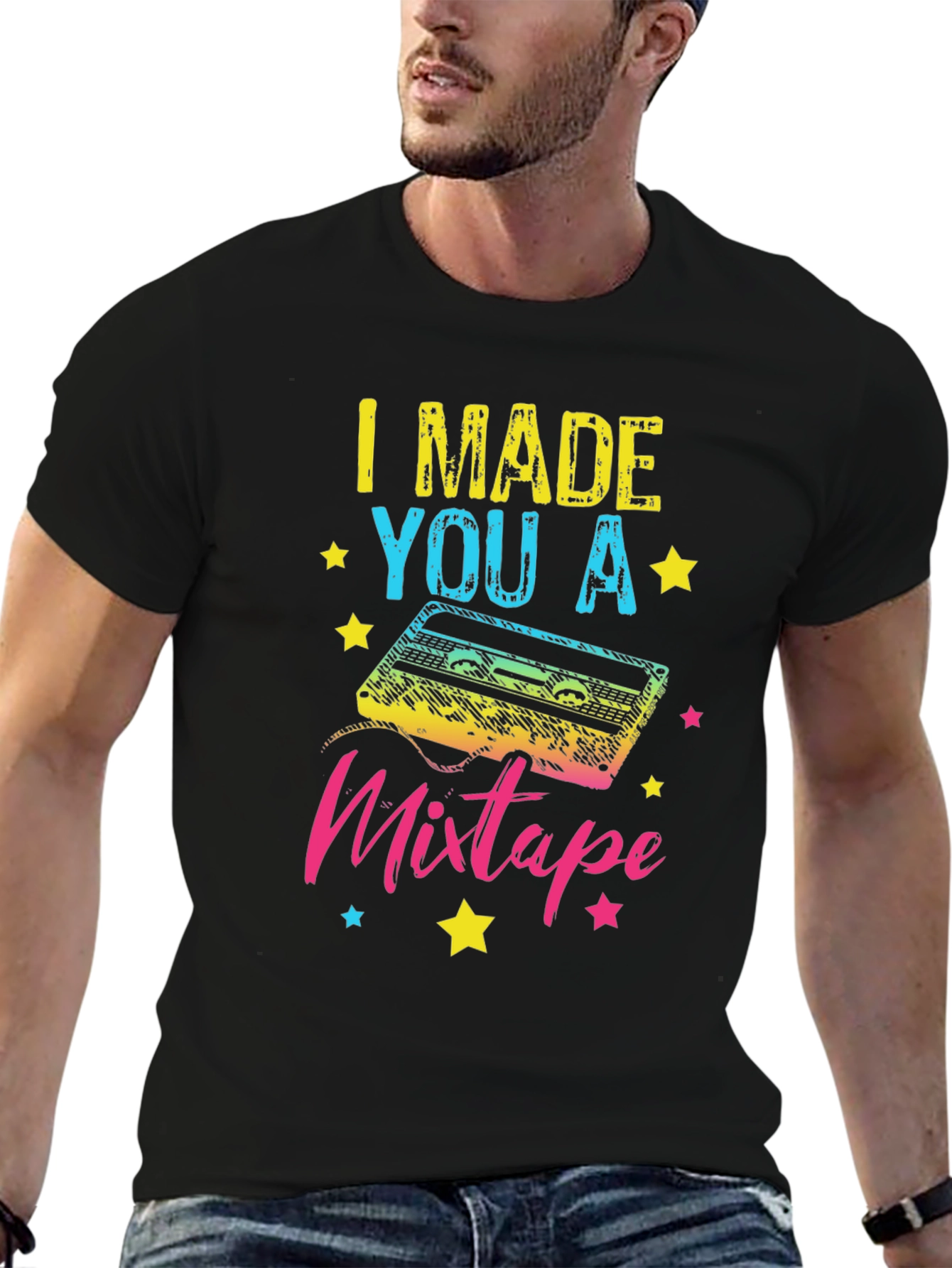 Black I Made You A Mixtape T-Shirt - Retro 80s Nostalgia view 6