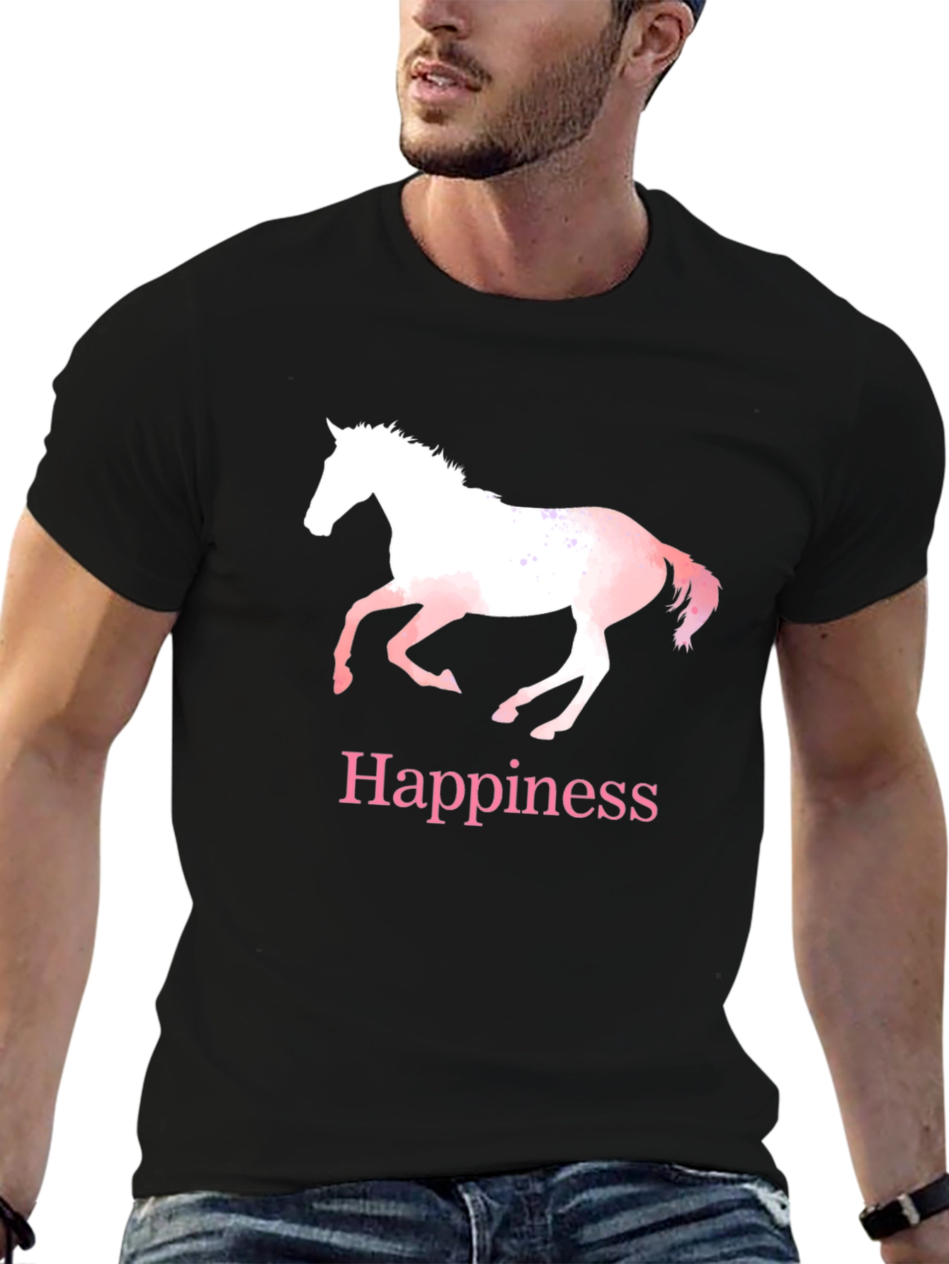 Black Happiness Horse T-Shirt - Black Cotton Tee view 6