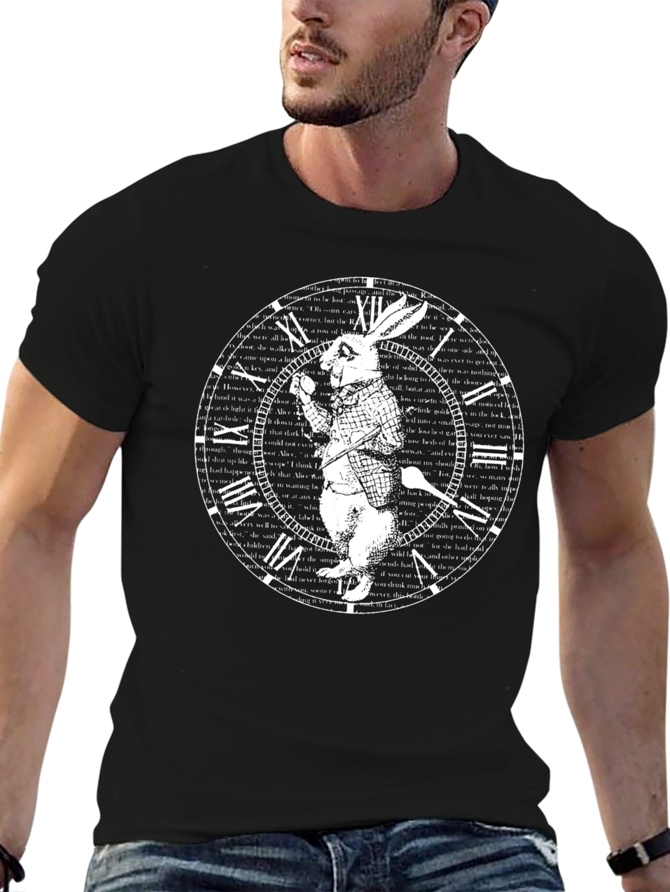 Black White Rabbit Clock T-Shirt - Alice in Wonderland view 6