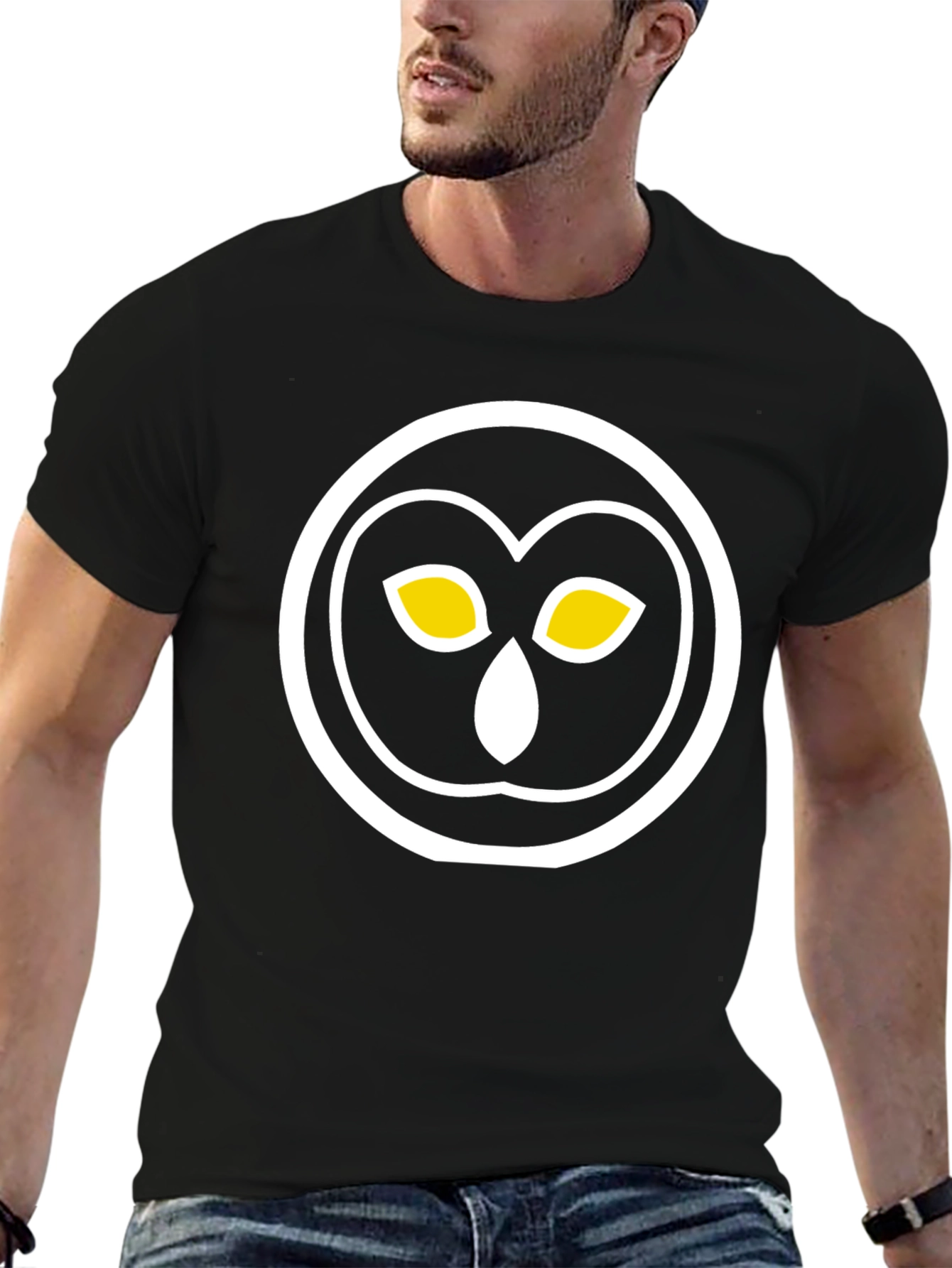 Black Owl Eyes Graphic Black T-Shirt - Soft Cotton Tee view 6