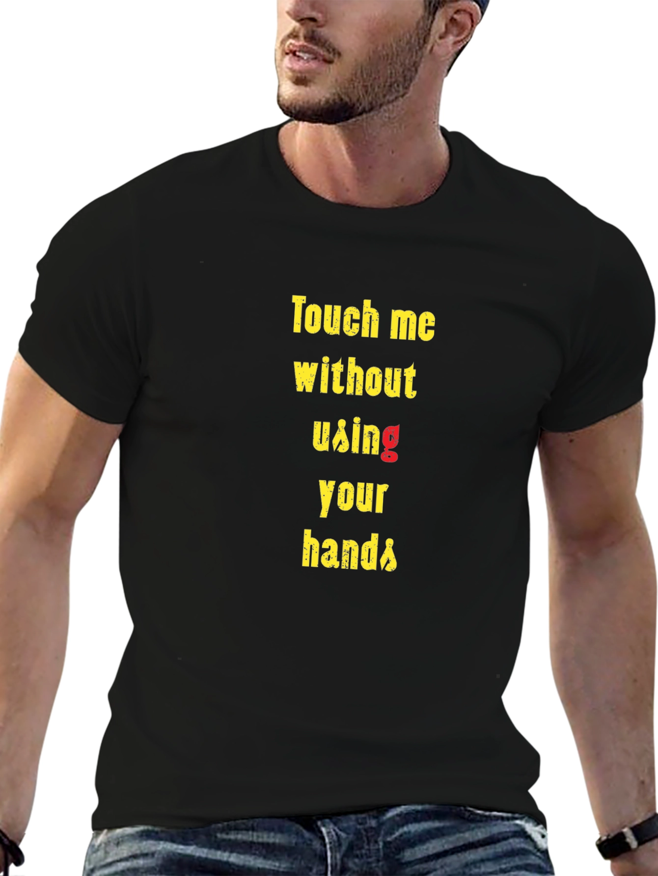 Black Touch Me T-Shirt - Funny Novelty Graphic Tee view 6