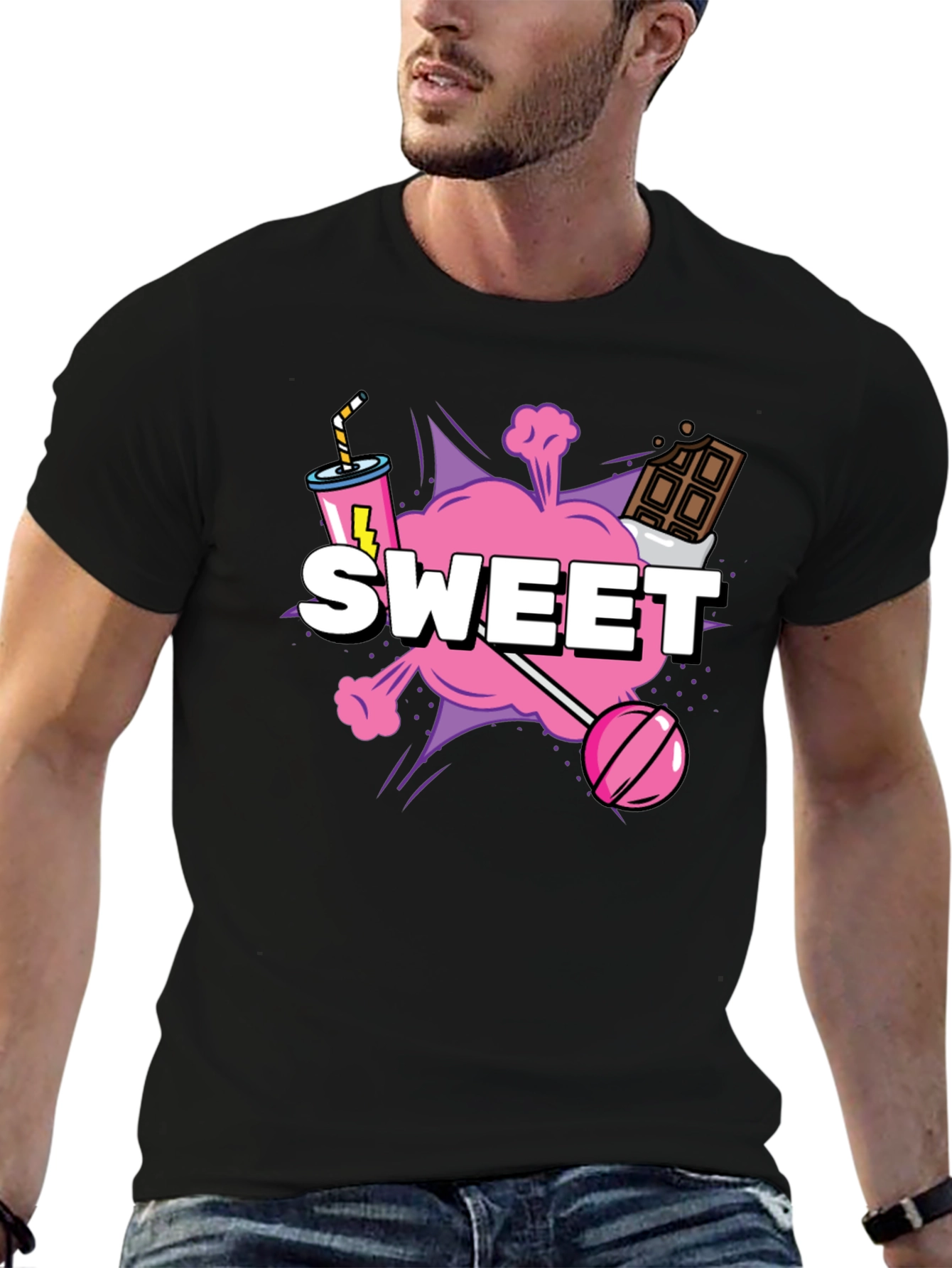 Black Sweet Treat Graphic Tee - Black Cotton T-Shirt view 6