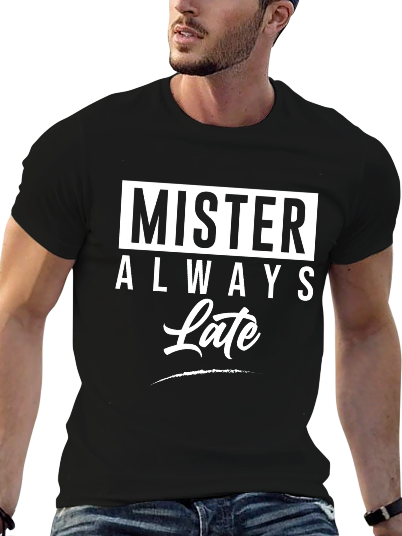 Black Mister Always Late Graphic T-Shirt - Novelty Tee view 6