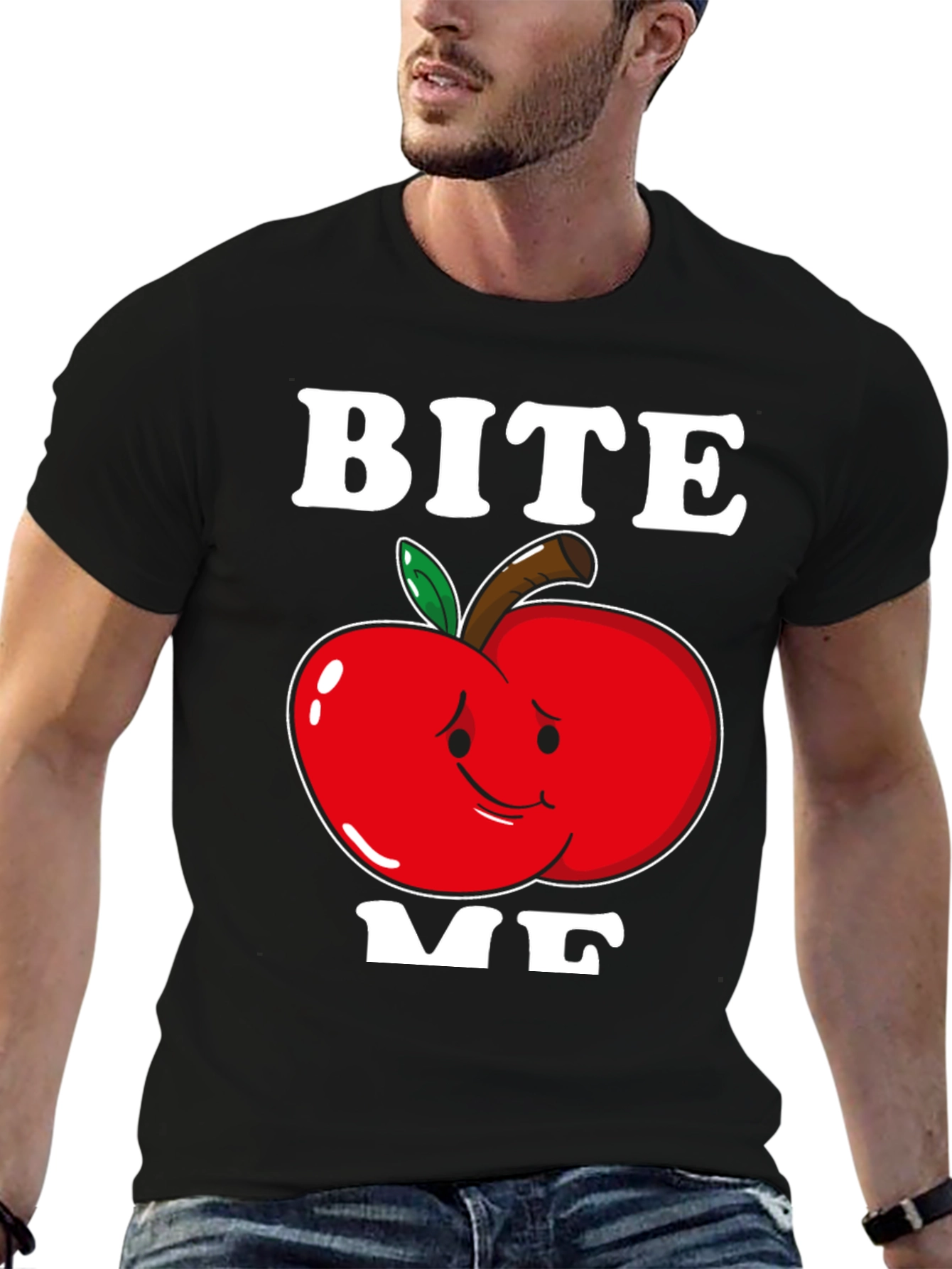 Black Bite Me Apple T-Shirt - Funny Graphic Tee view 6