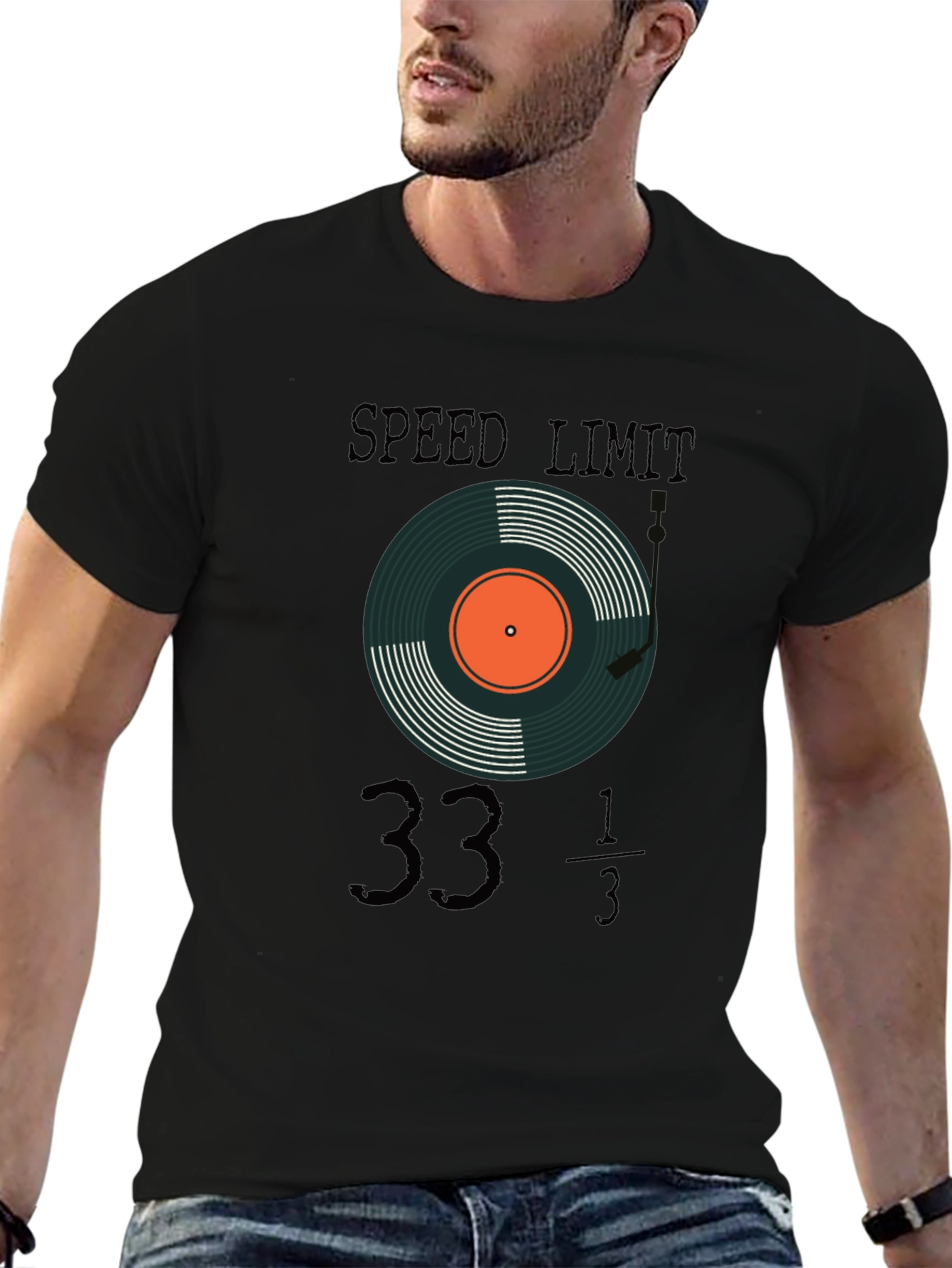 Black Speed Limit 33 1/3 RPM Record T-Shirt view 6