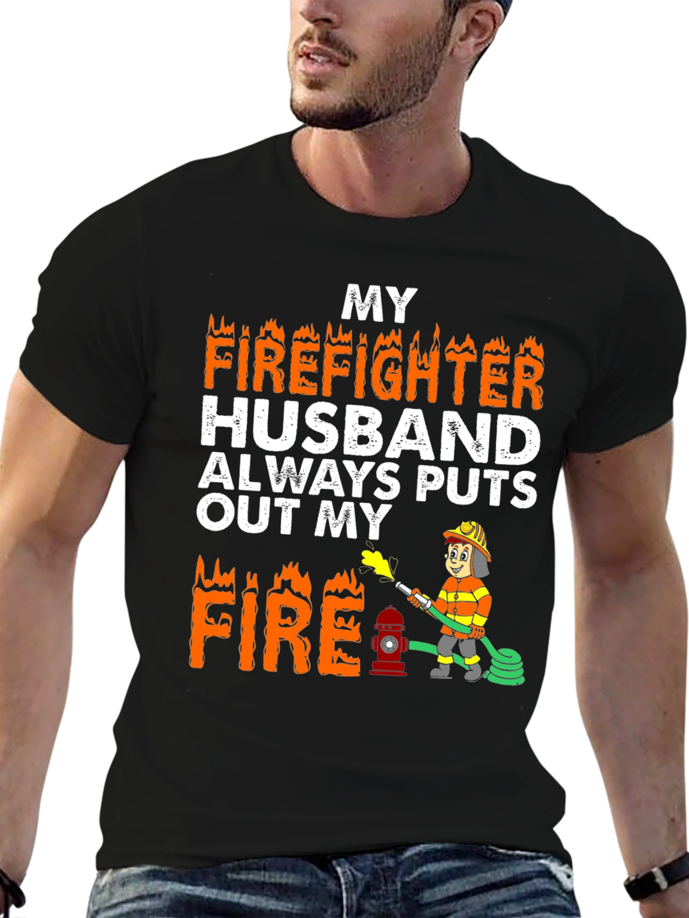 Black Firefighter Husband Graphic Tee view 6