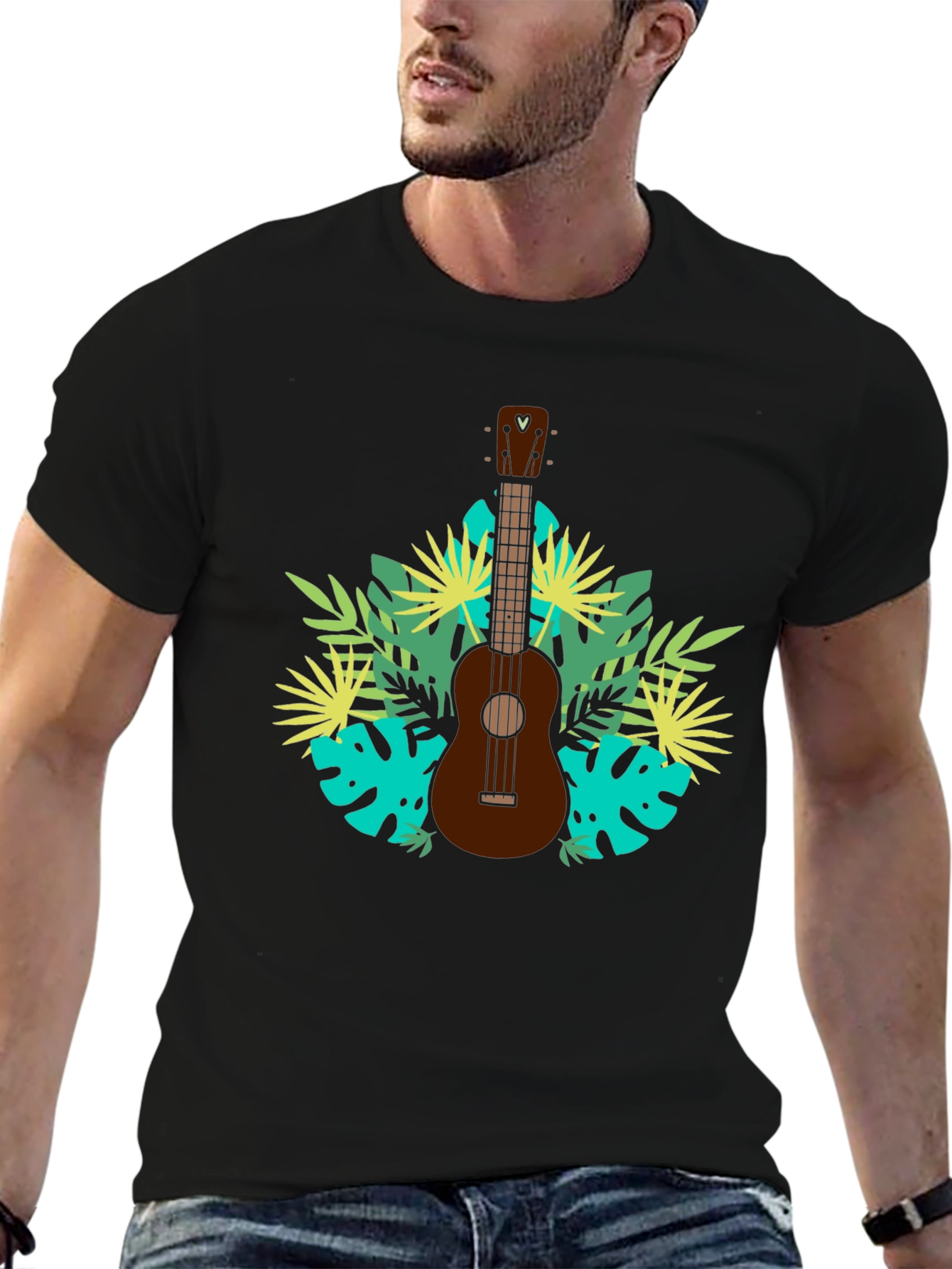 Black Tropical Ukulele T-Shirt - Island Vibes view 6
