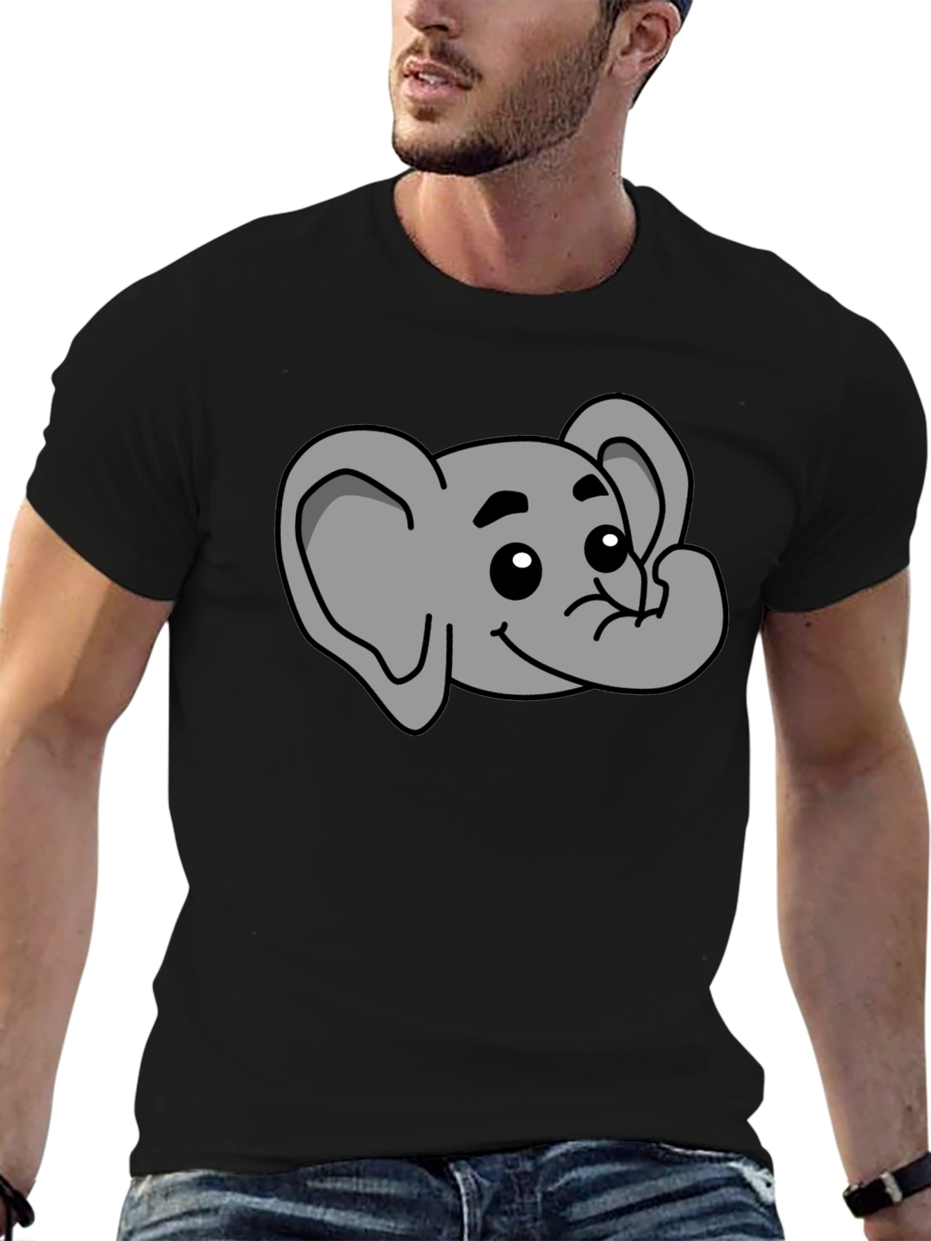 Black Cute Elephant Graphic T-Shirt - Black Cotton Tee view 6